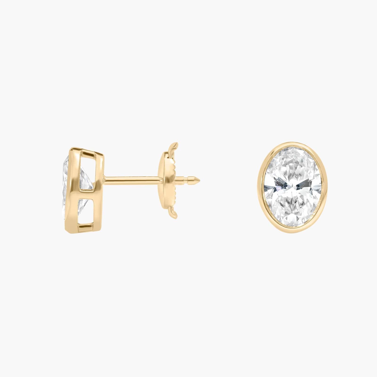 Bezel Stud Earrings With 2 CTW Oval Cut Lab-Grown Diamonds in 14K Yellow Gold 2
