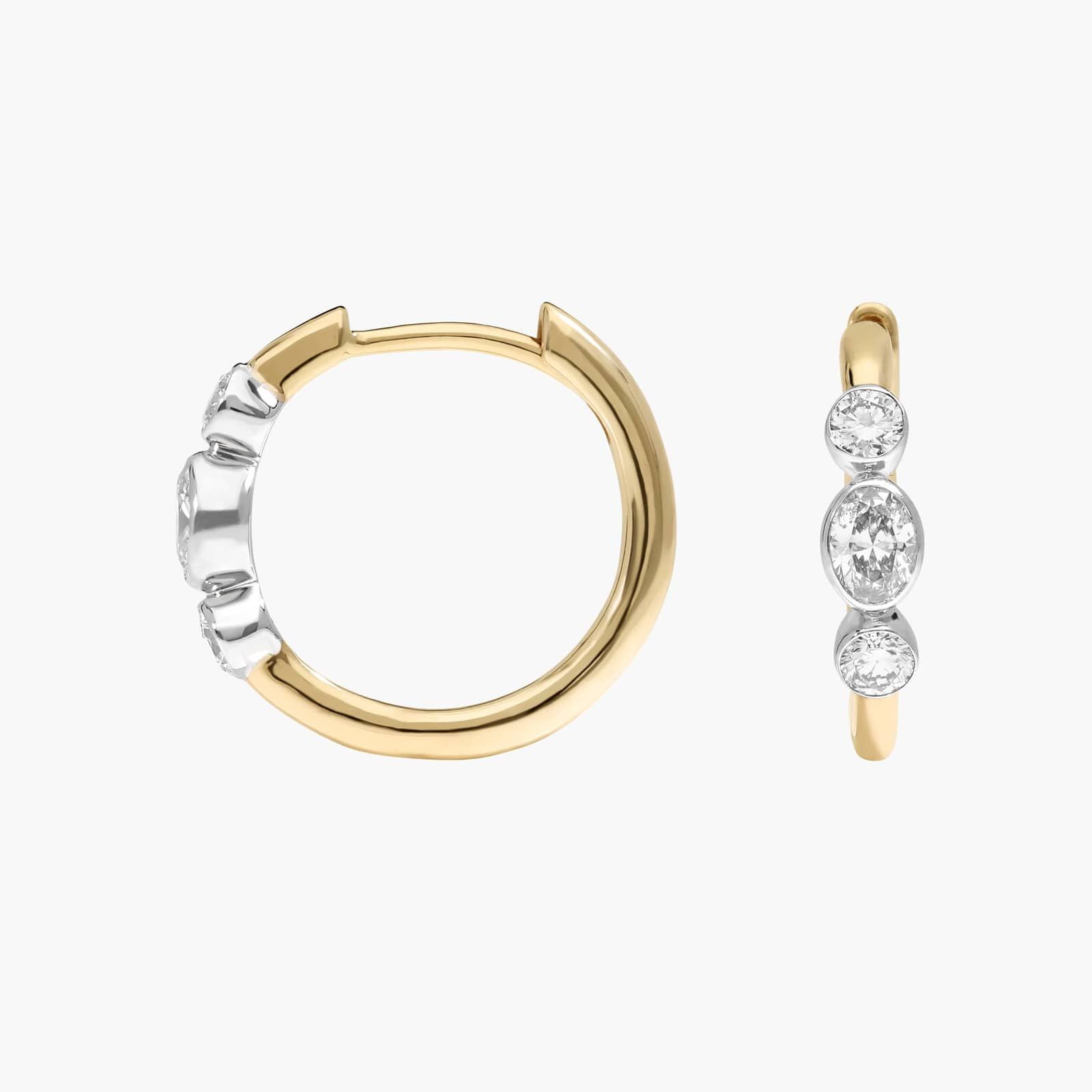 Alternating Two Toned Diamond Hoop Earrings with 0.5 CTW Round and Oval Cut Lab-Grown Diamonds in 14K White & Yellow Gold 2