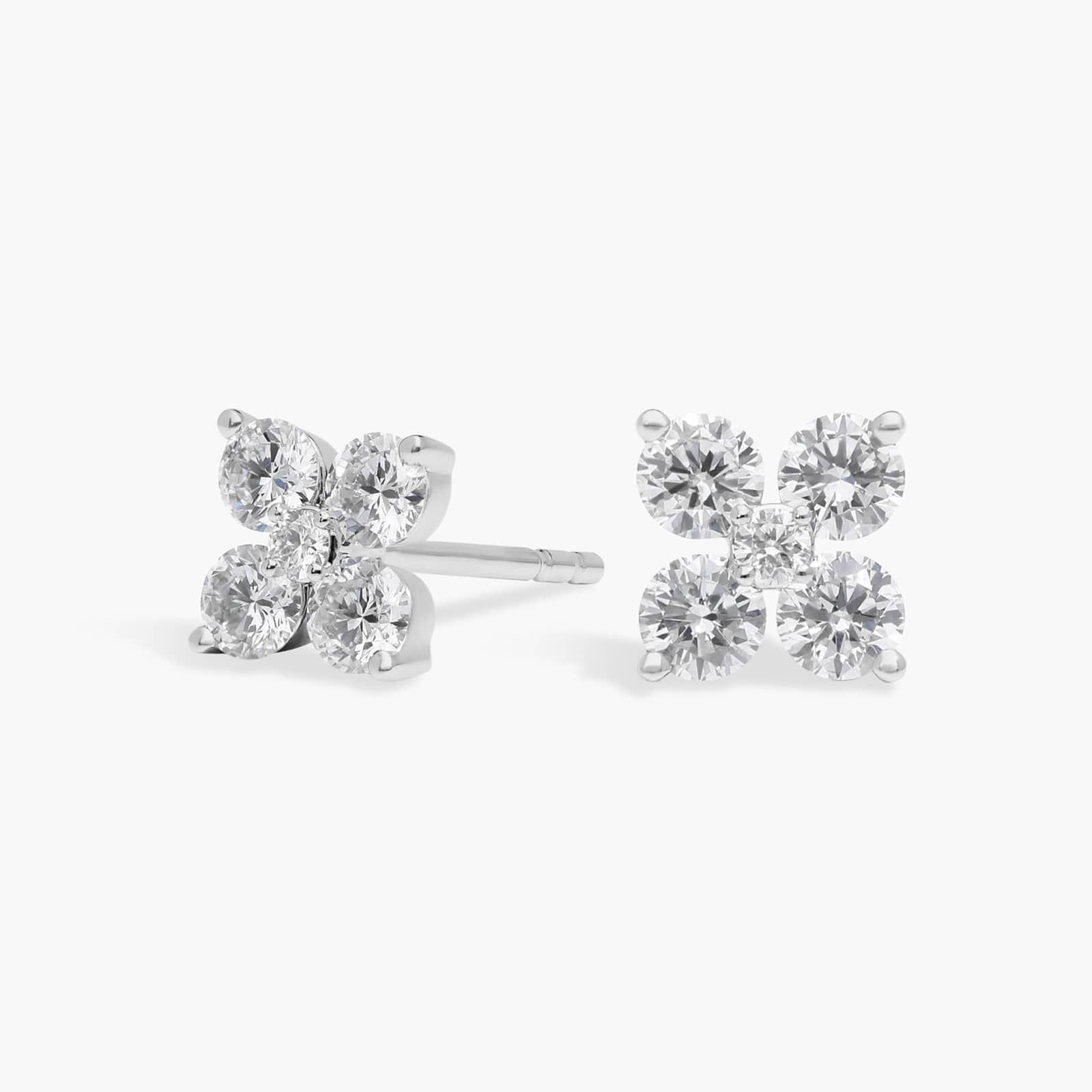 Diamond Flower Stud Earrings with 0.75 CTW Round Cut Lab-Grown Diamonds in 14K White Gold