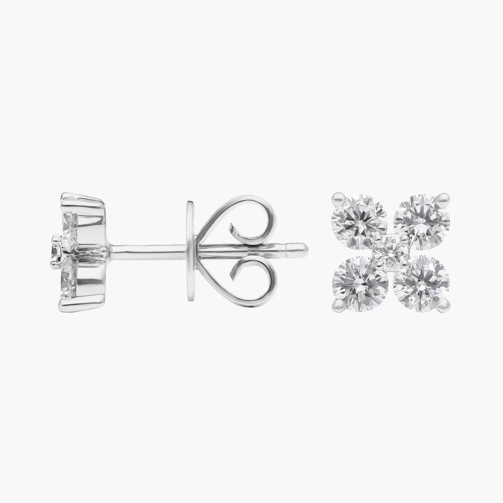 Diamond Flower Stud Earrings with 0.75 CTW Round Cut Lab-Grown Diamonds in 14K White Gold 2