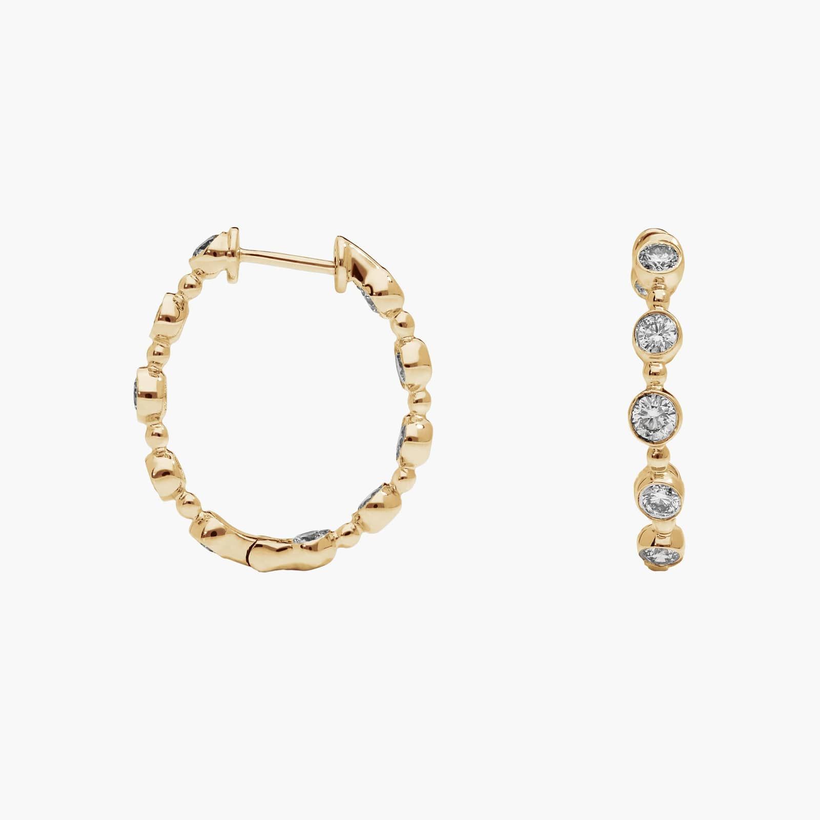 Bezel Set Diamond Hoop Earrings with 1 CTW Round Cut Lab-Grown Diamonds in 14K Yellow Gold 2