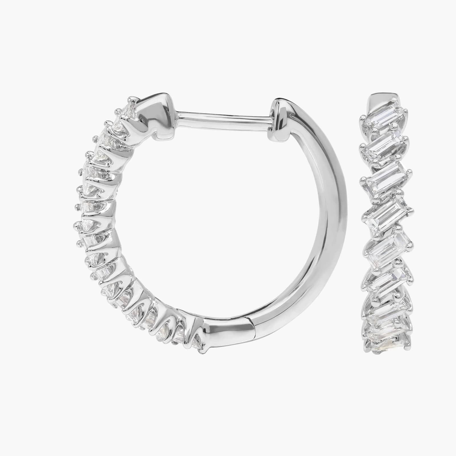 Diamond Hoop Earrings with 0.5 CTW Baguette Cut Lab-Grown Diamonds in 14K White Gold 2