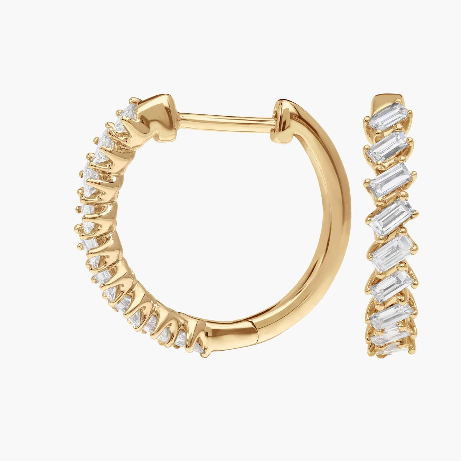 Diamond Hoop Earrings with 0.5 CTW Baguette Cut Lab-Grown Diamonds in 14K Yellow Gold 2