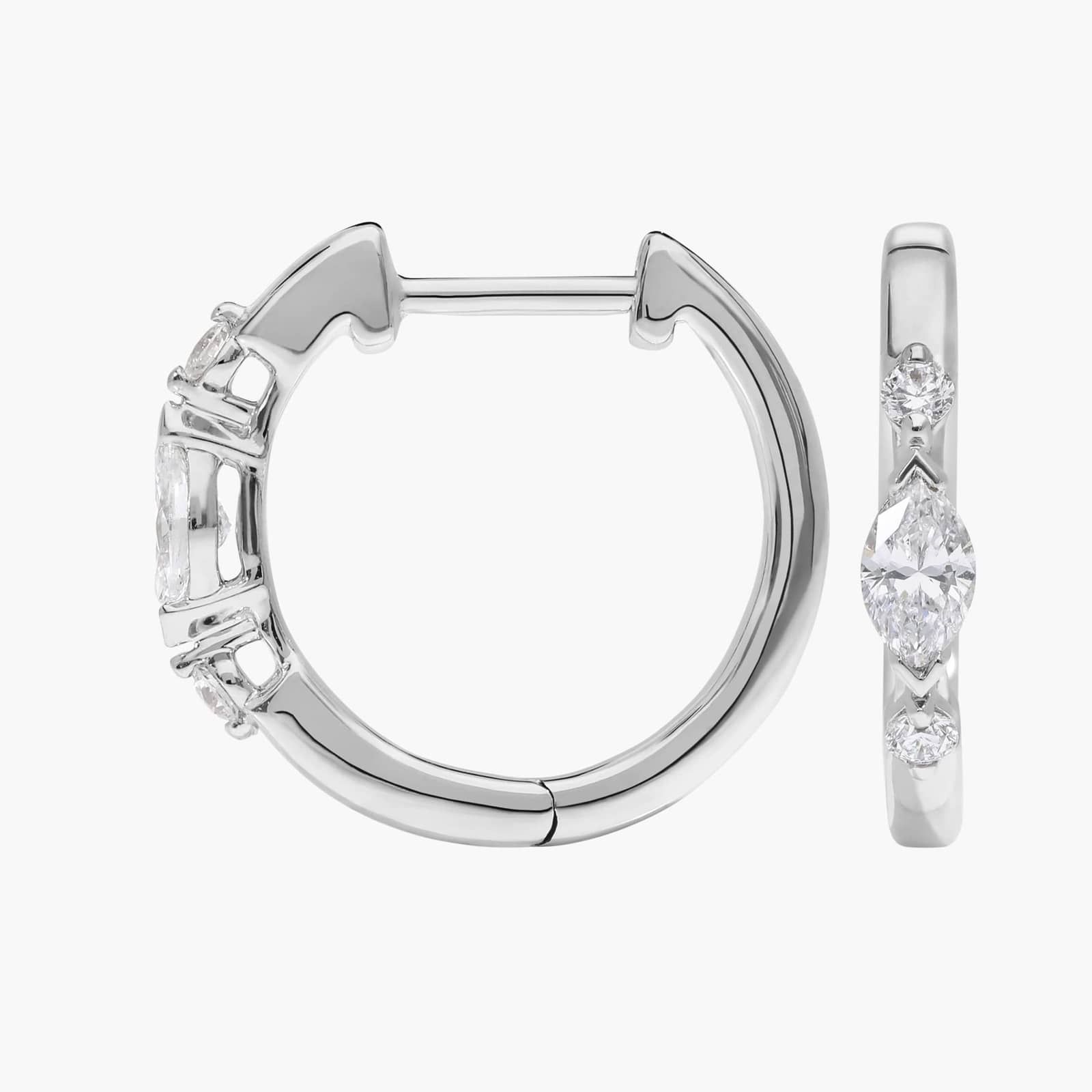 Alternating Diamond Hoop Earrings with 0.5 CTW Marquise and Round Cut Lab-Grown Diamonds in 14K White Gold 2