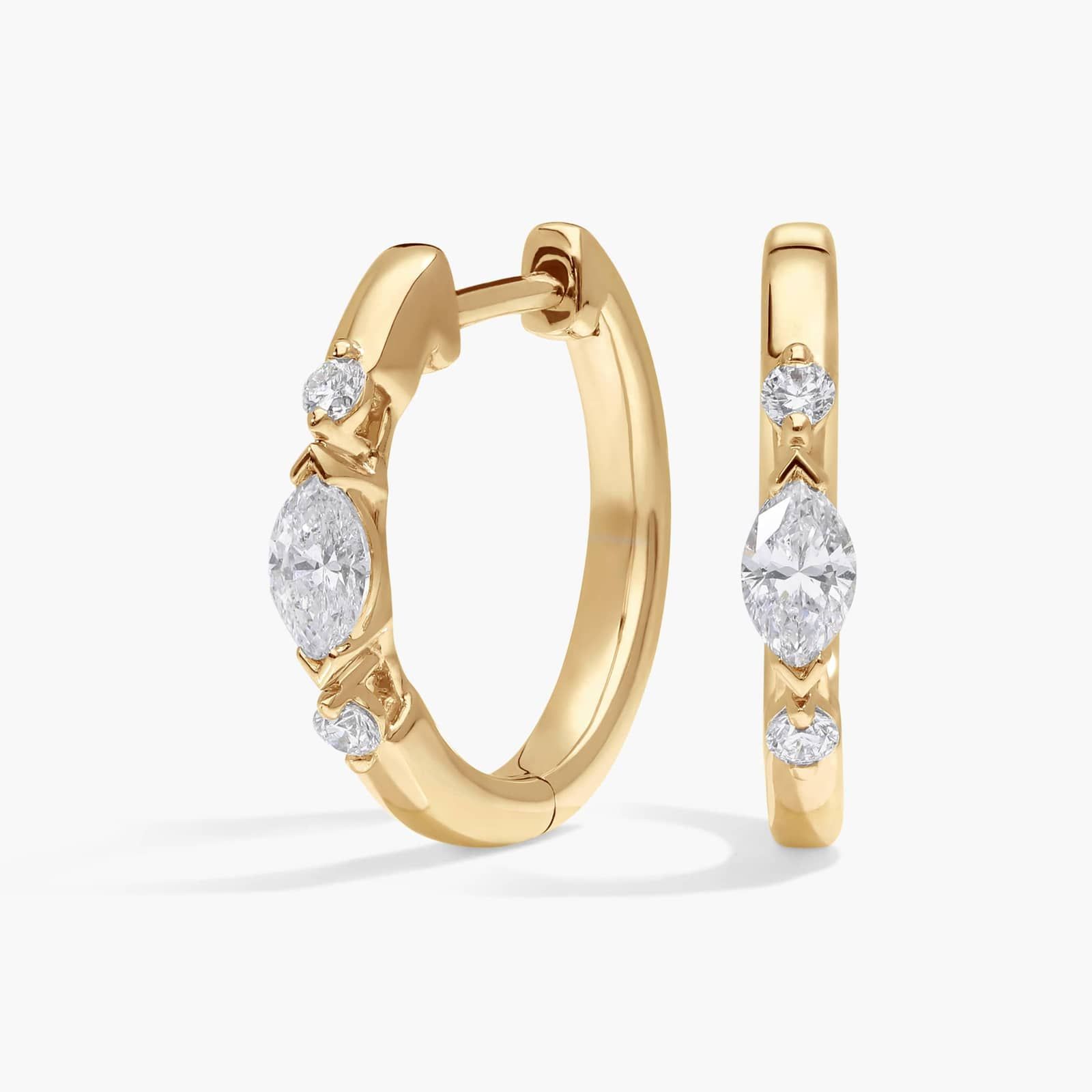 Alternating Diamond Hoop Earrings with 0.5 CTW Marquise and Round Cut Lab-Grown Diamonds in 14K Yellow Gold