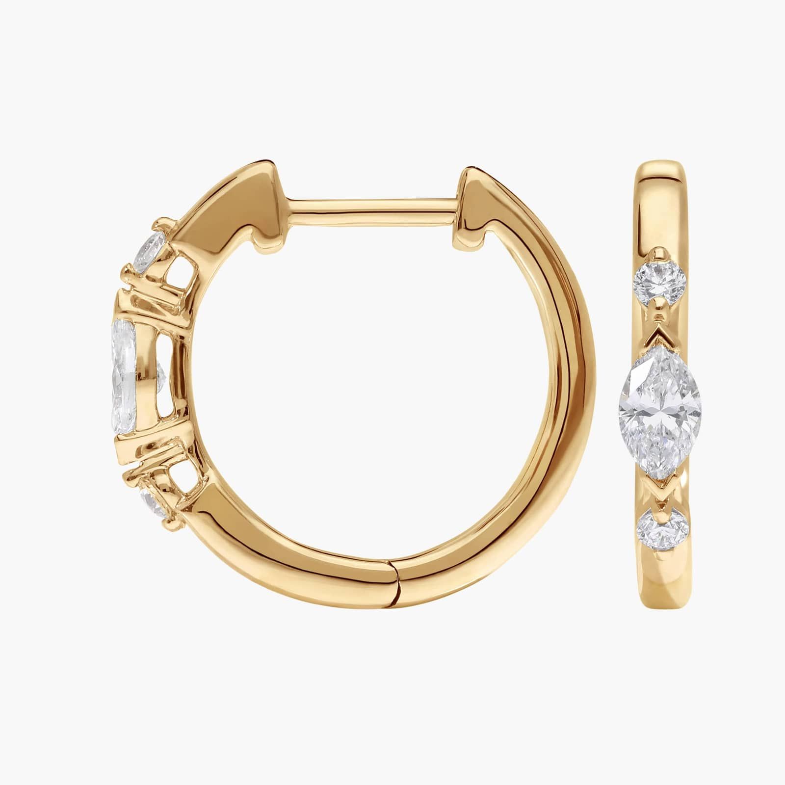 Alternating Diamond Hoop Earrings with 0.5 CTW Marquise and Round Cut Lab-Grown Diamonds in 14K Yellow Gold 2