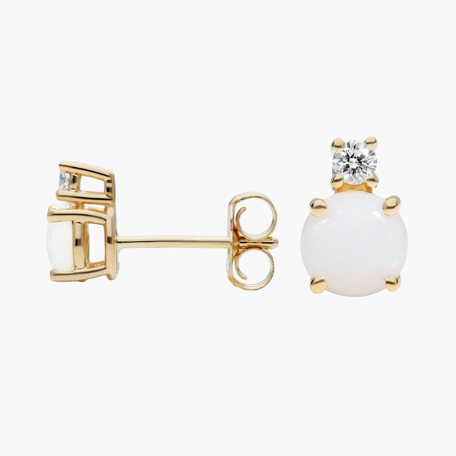 Opal Stud Earrings with Diamond Accent in 14K Yellow Gold 2