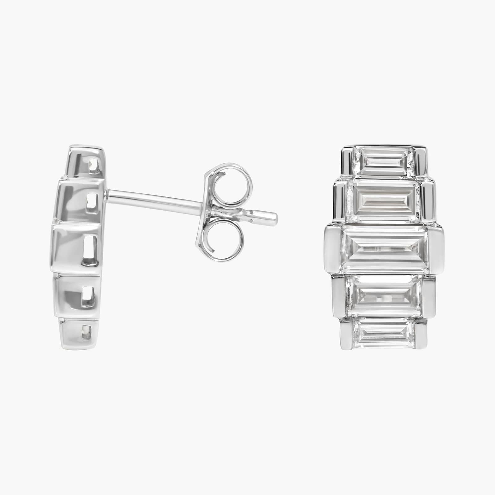 East-West Graduating Baguette Cut Lab-Grown Diamond Earrings 14K White Gold 2