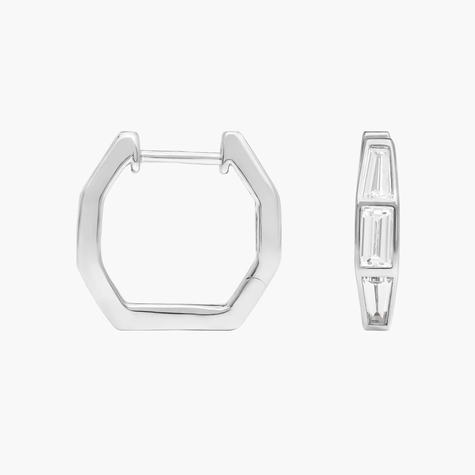 Baguette Cut Lab-Grown Diamond Huggie Earrings 14K White Gold 2