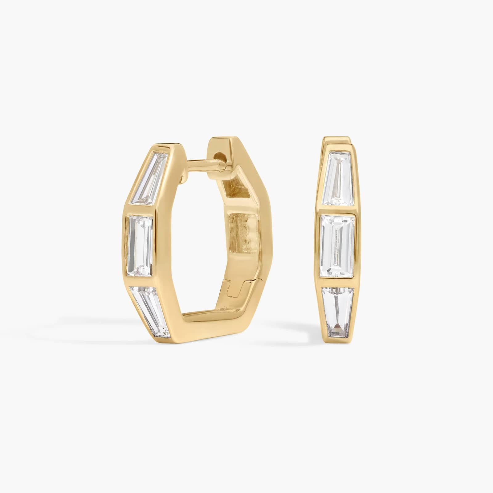 Baguette Cut Lab-Grown Diamond Huggie Earrings 14K Yellow Gold
