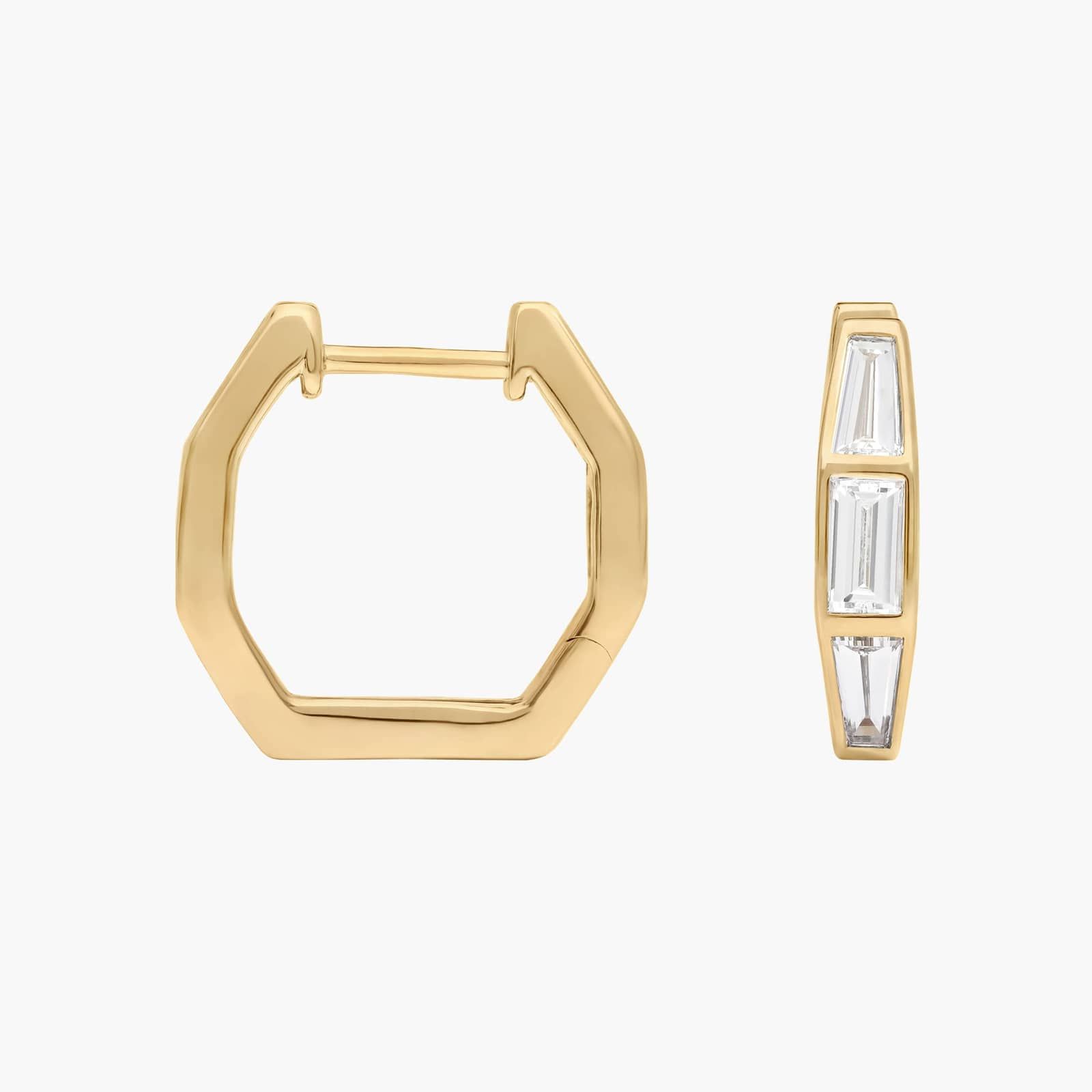 Baguette Cut Lab-Grown Diamond Huggie Earrings 14K Yellow Gold 2