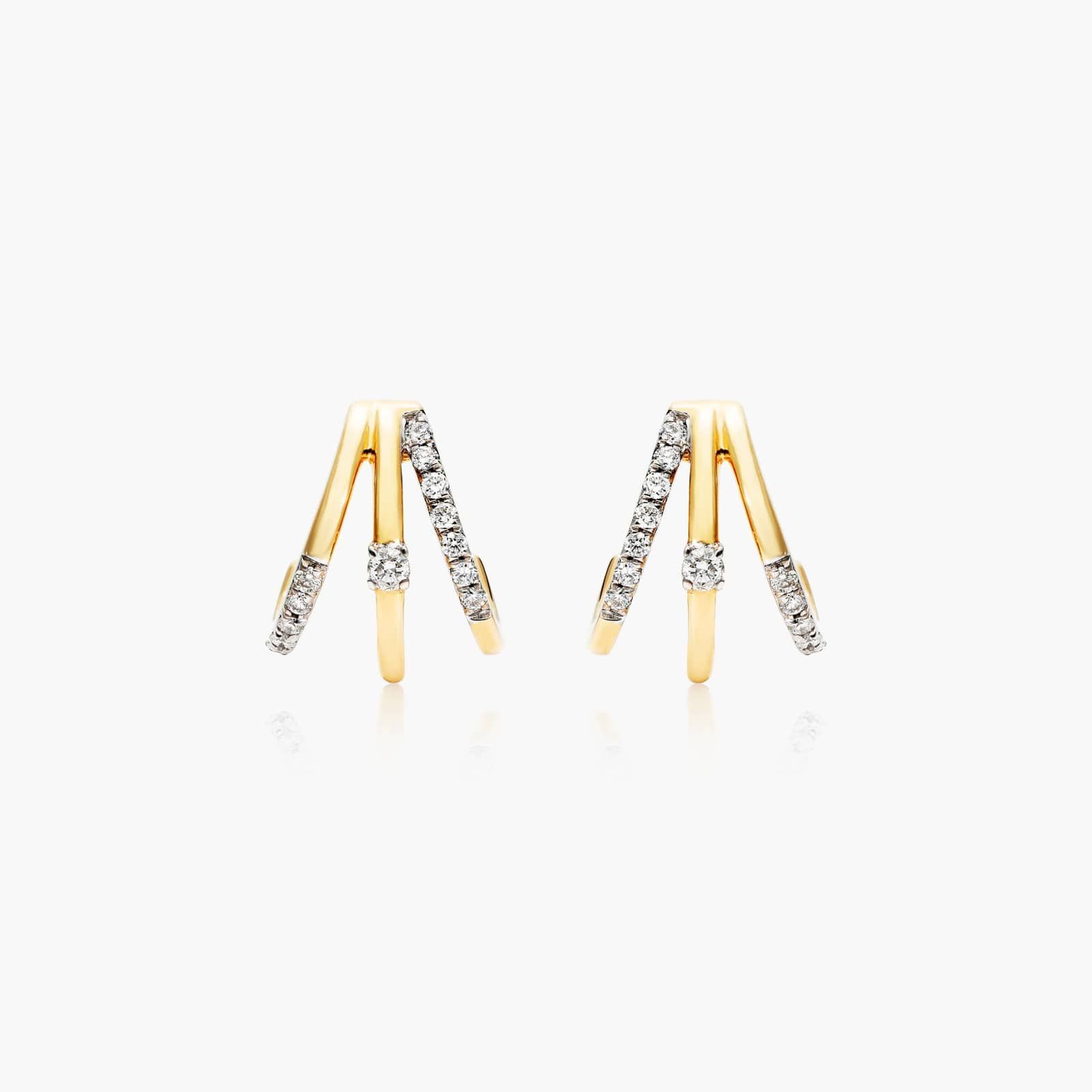 Triple Row Diamond Huggie Earrings In 14K Yellow Gold By James Allen