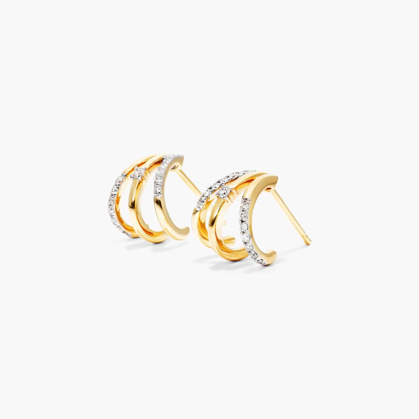Triple Row Diamond Huggie Earrings In 14K Yellow Gold By James Allen 2