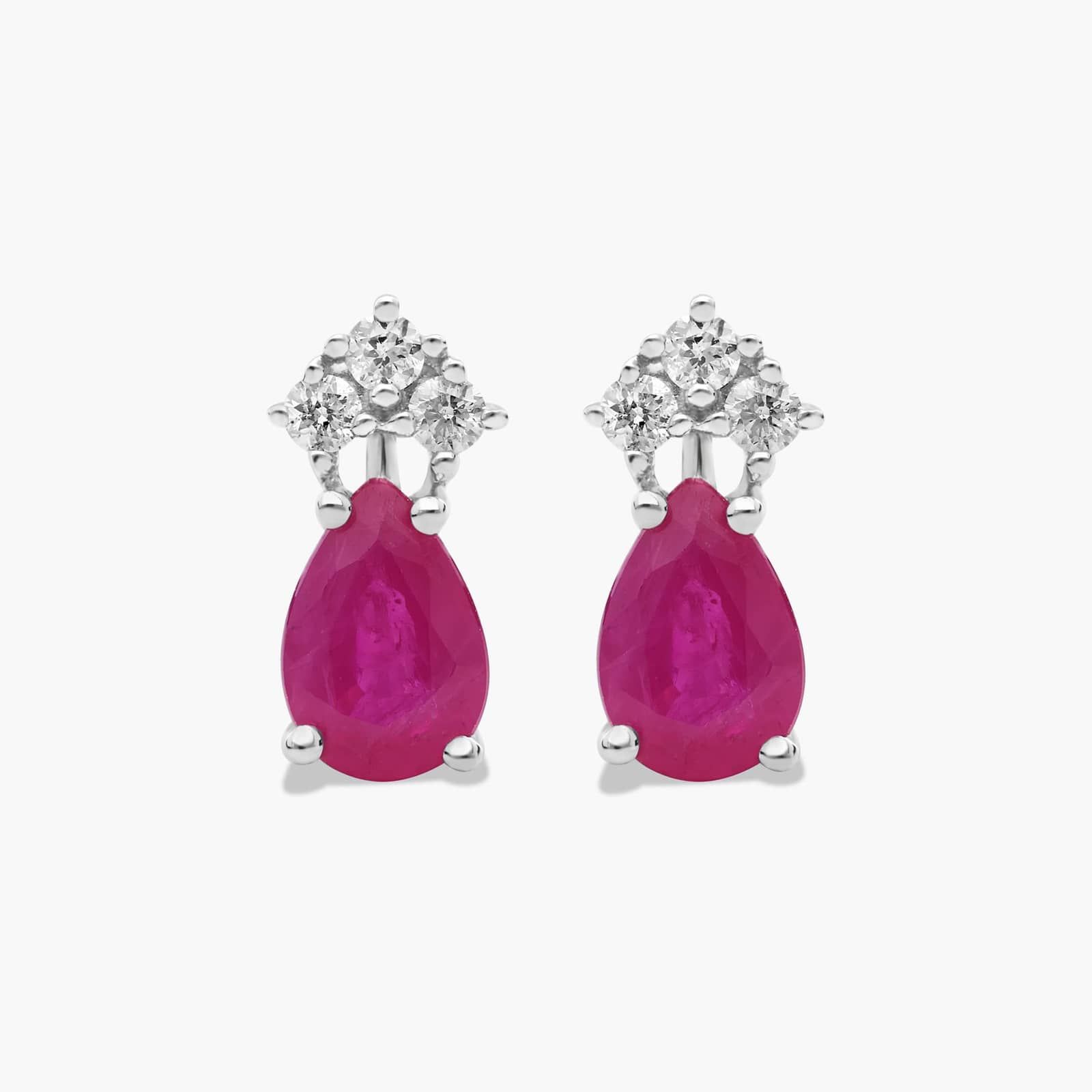Pear Shape Ruby And Tri-Diamond Stud Earrings In 14K White Gold By James Allen