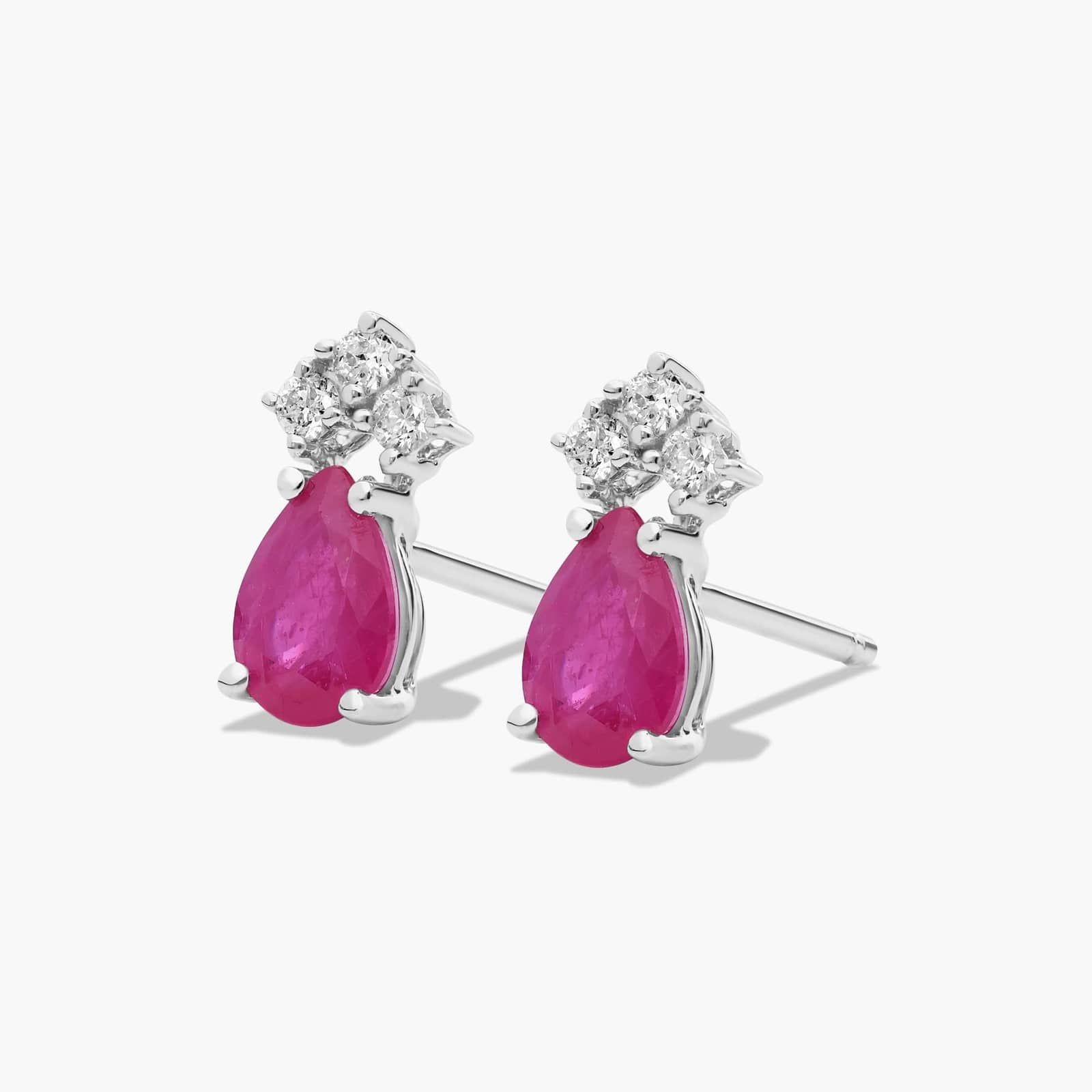Pear Shape Ruby And Tri-Diamond Stud Earrings In 14K White Gold By James Allen 2