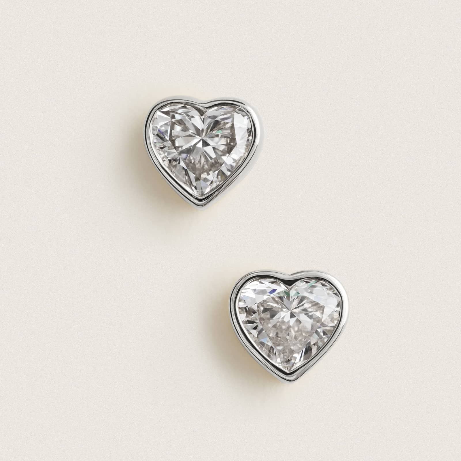 Heart Diamond Stud Bezel Earrings in 14K White Gold 2