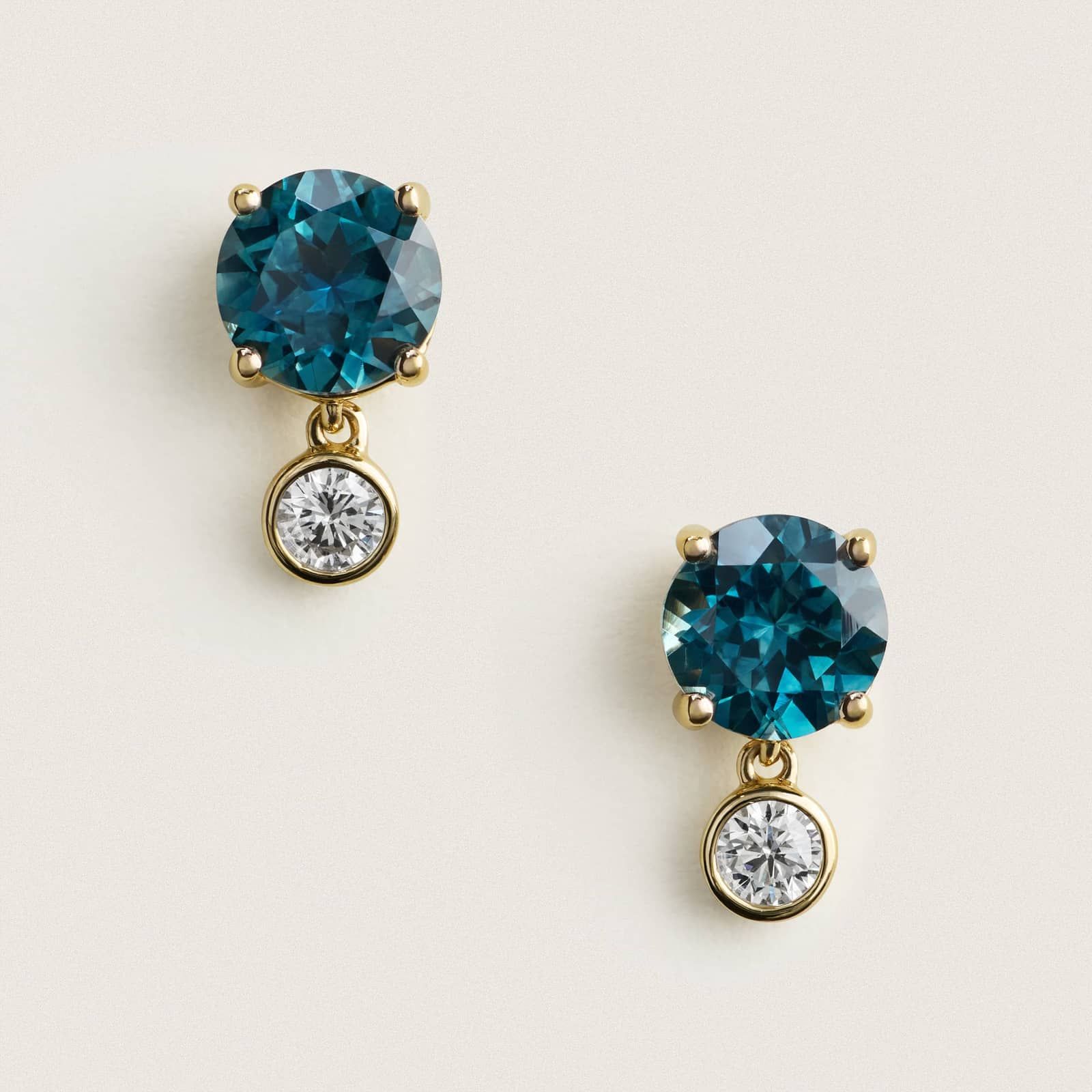 Montana Sapphire & Round Diamond Bezel & Prong Earrings in 14K Yellow Gold 2