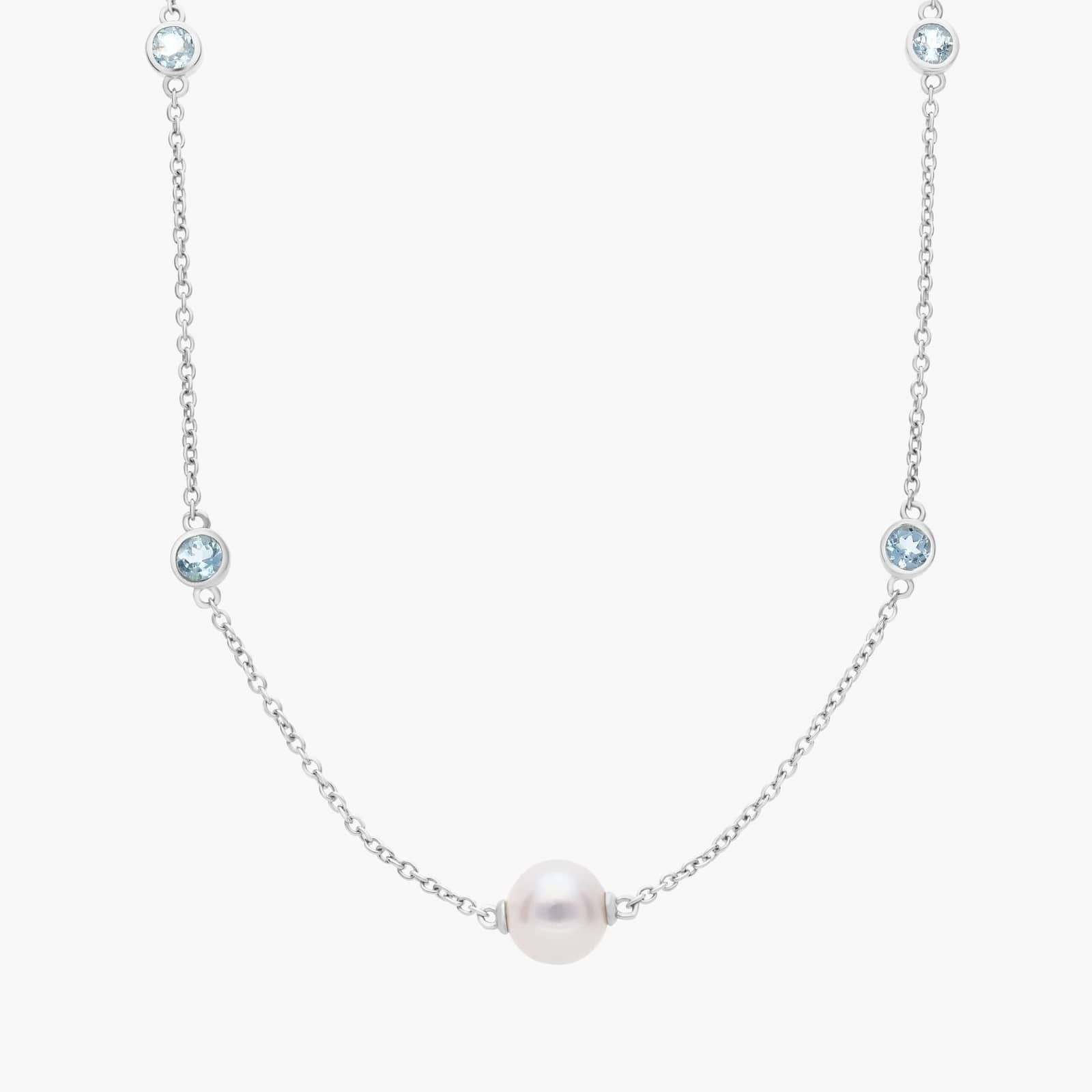 Freshwater Cultured Pearl Necklace with Blue Topaz in Sterling Silver - 37" (8.5mm)