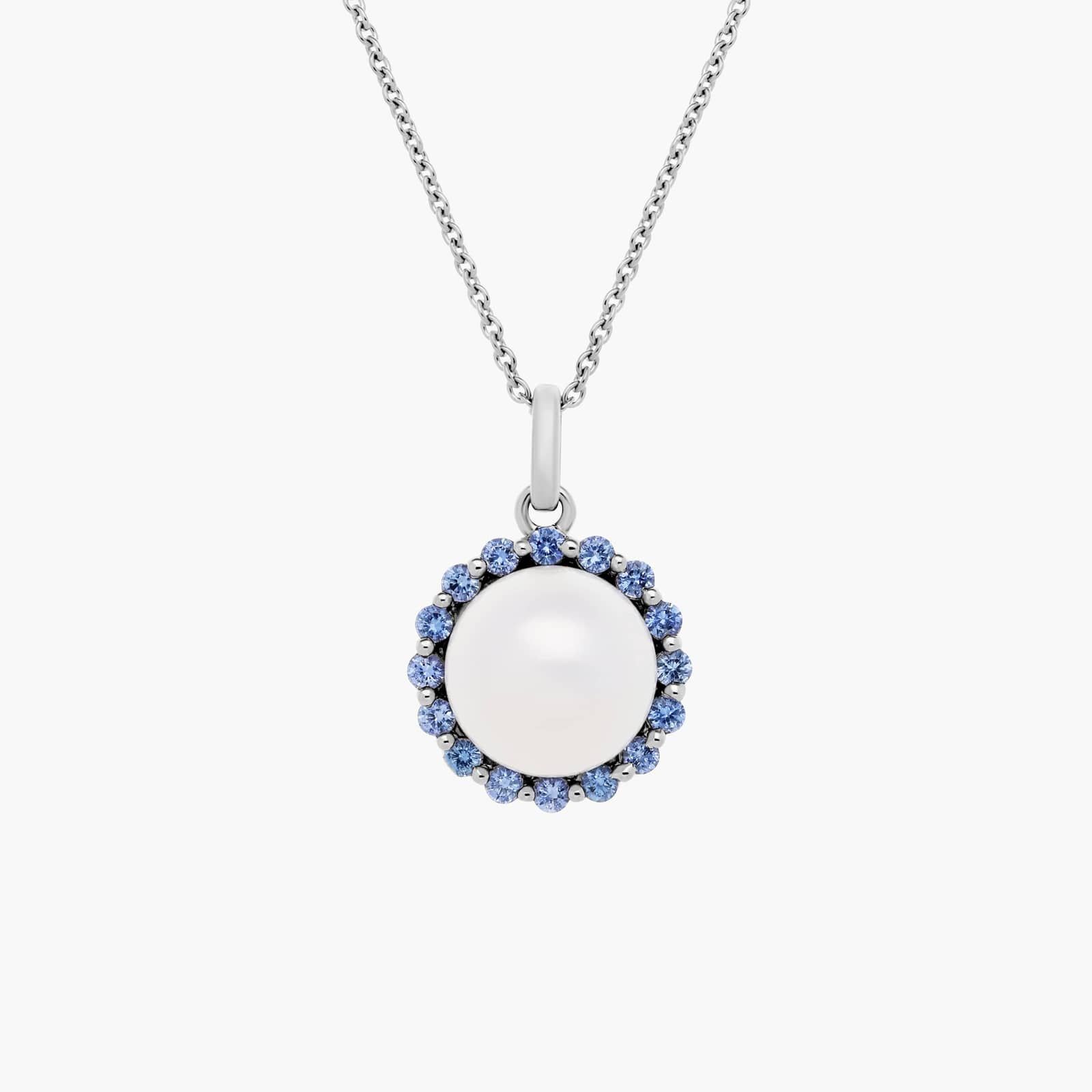 Freshwater Cultured Pearl and Sapphire Pendant in 14k White Gold (8mm)