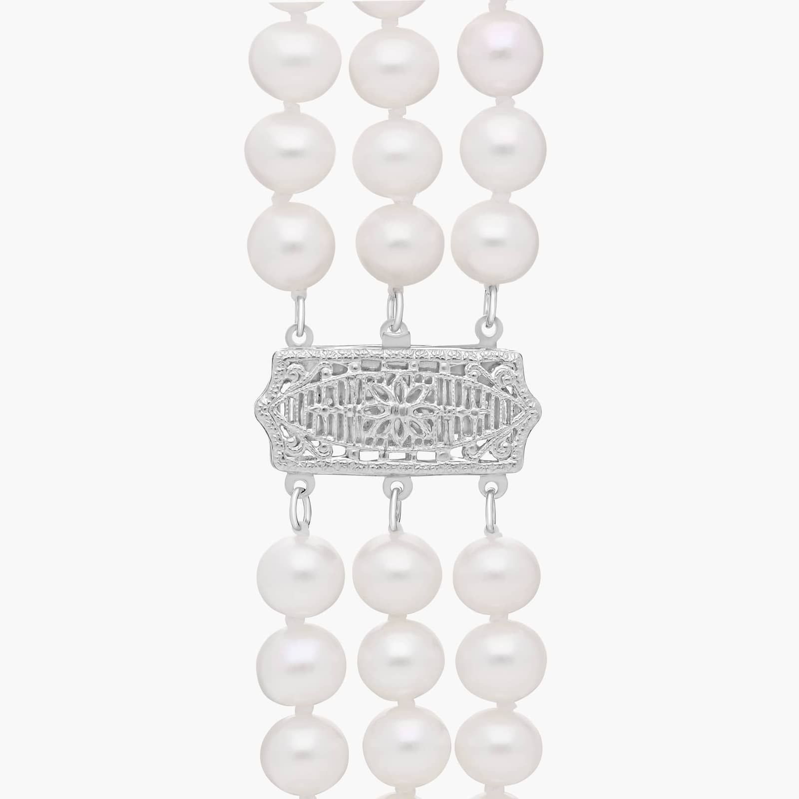 Triple-Strand Freshwater Cultured Pearl Strand Necklace in 14k White Gold (6mm) 2