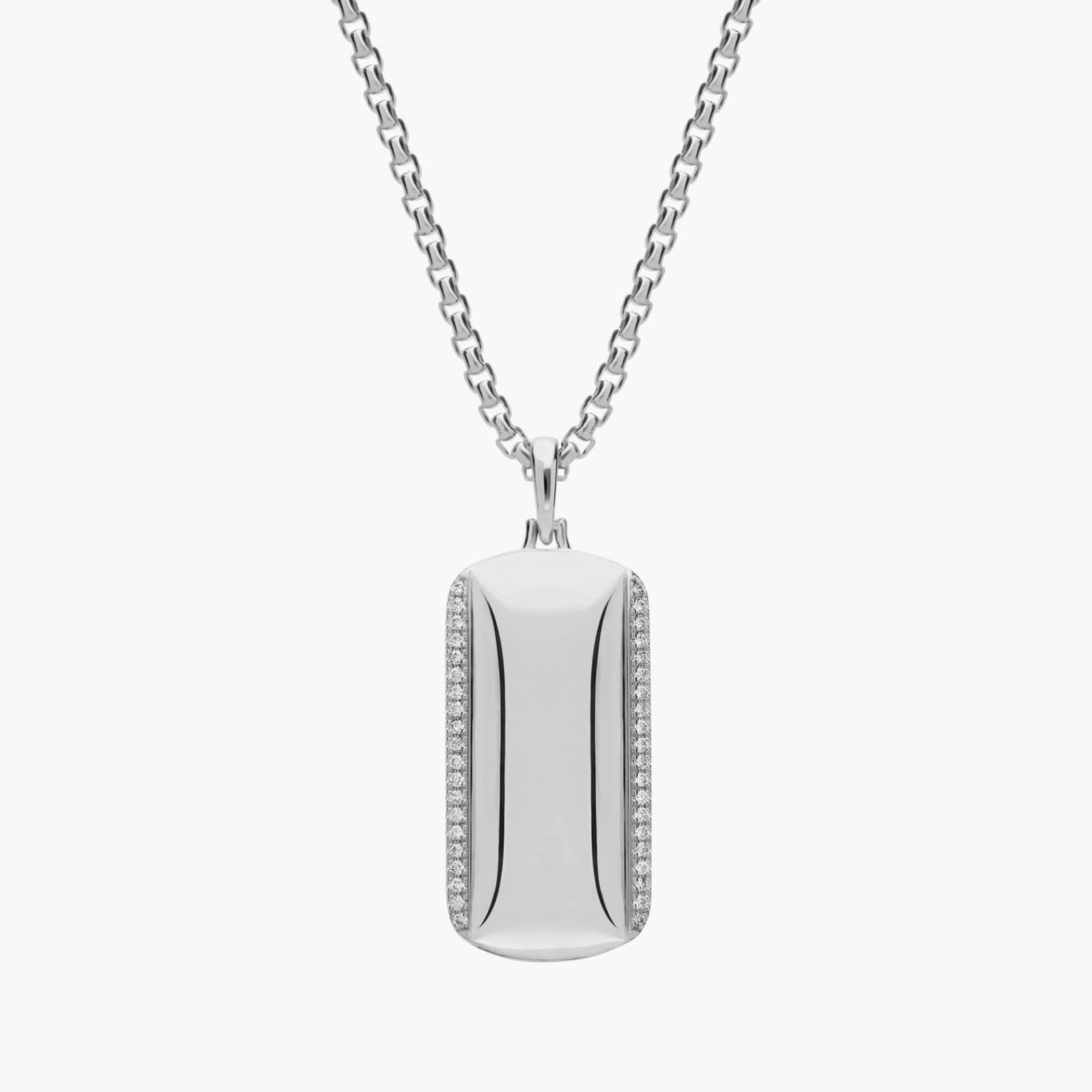 Men's Diamond Border Dog Tag Pendant in 14k White Gold (1/3 ct. tw.)