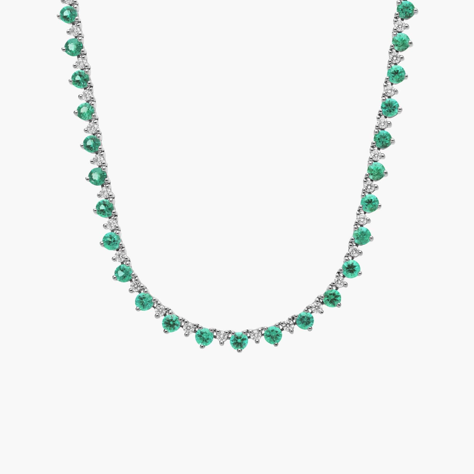 Emerald and Diamond Alternating Size Eternity Necklace in 14k White Gold (2.5mm)