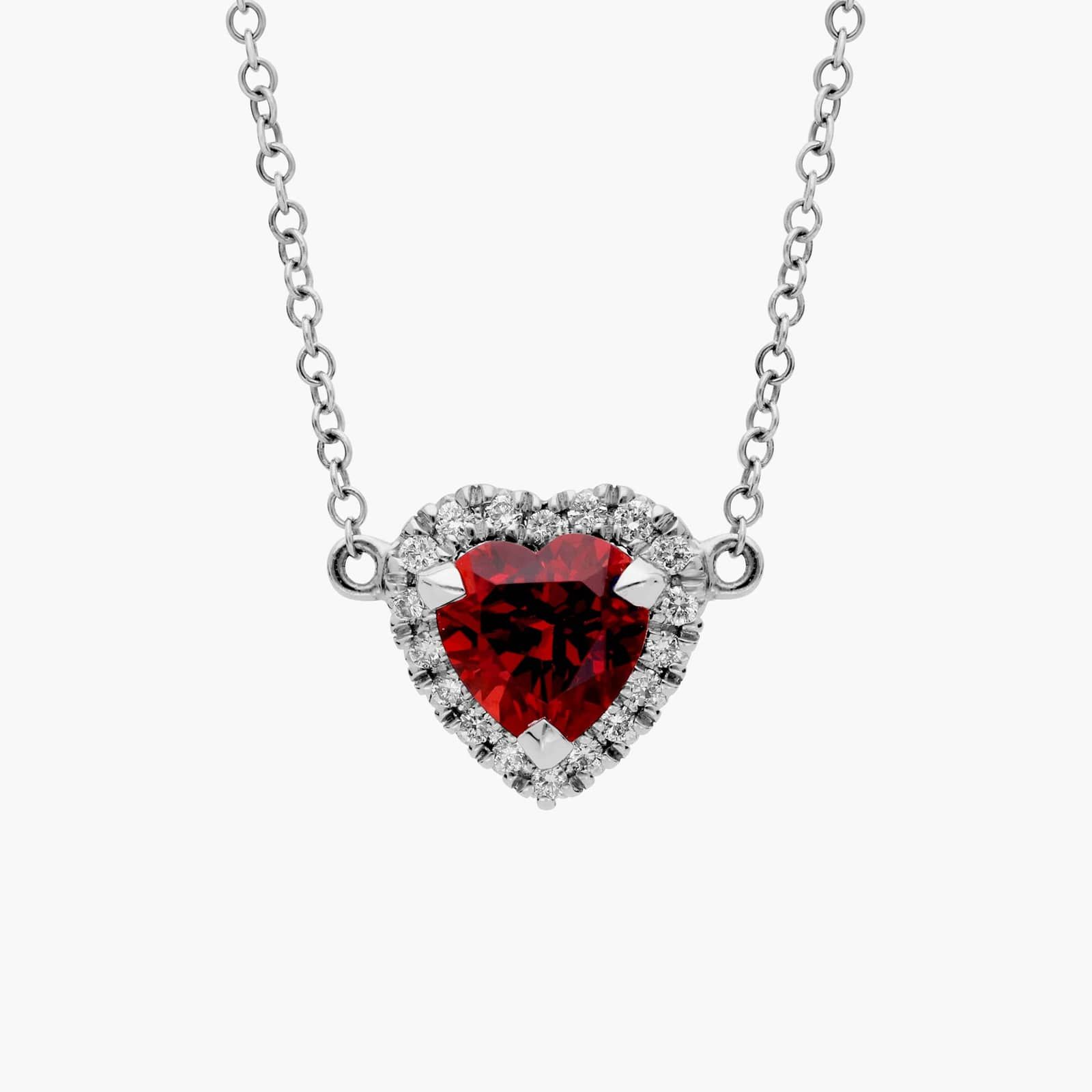 Heart-Shaped Garnet and Diamond Pendant in 18k White Gold (6mm)