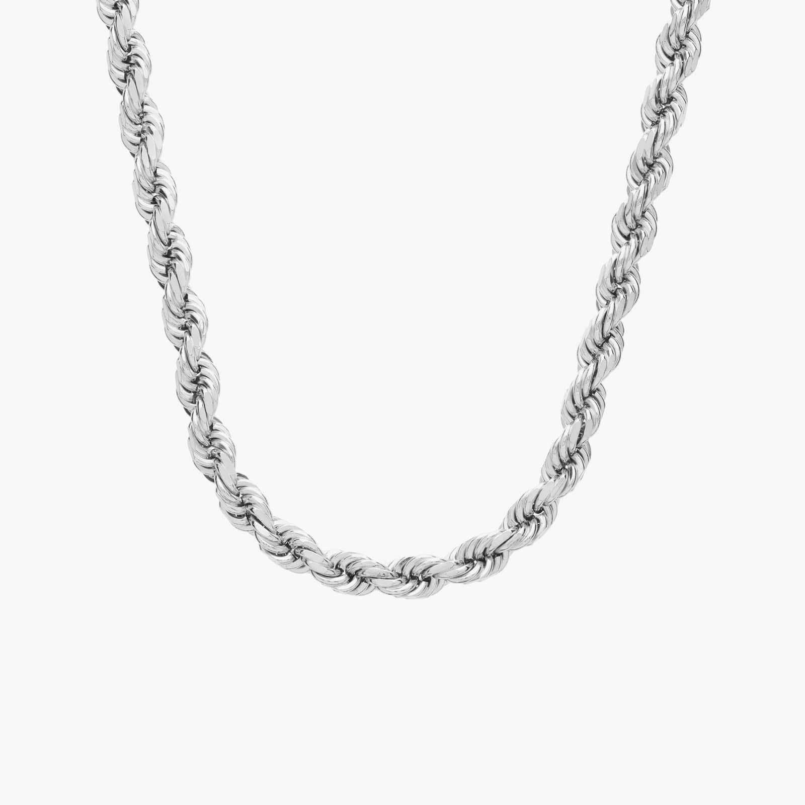 24" Men's Diamond Cut Rope Necklace in 14k White Gold (4.25 mm)