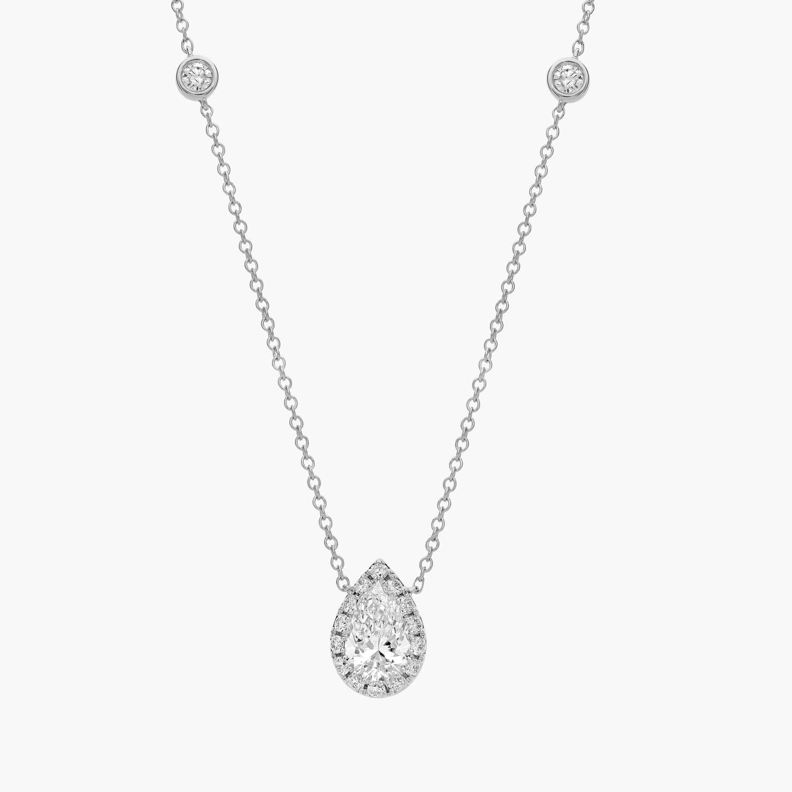 Lab Grown Diamond Pear Halo Station Pendant in 14K White Gold (1 3/4 Ct. Tw.)