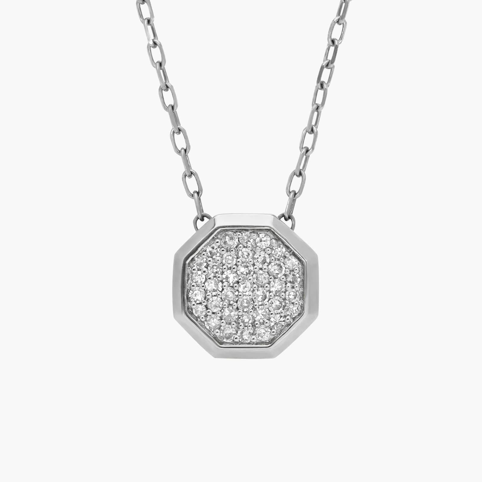 Octagon Pendant Necklace with 0.1 CTW Round Cut Lab-Grown Diamonds in 14K White Gold