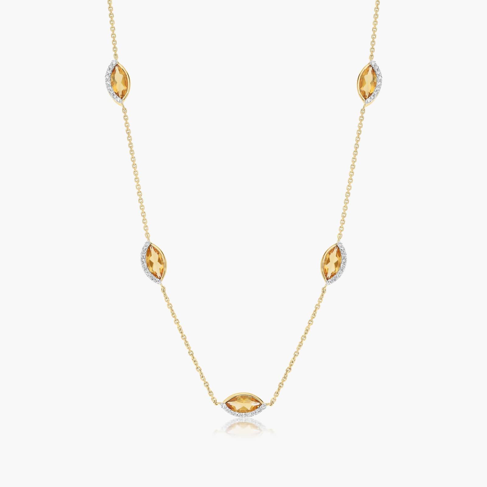 14K Yellow Gold Radiant Reflections Marquise Shaped Citrine & Round Diamonds Station Necklace By James Allen