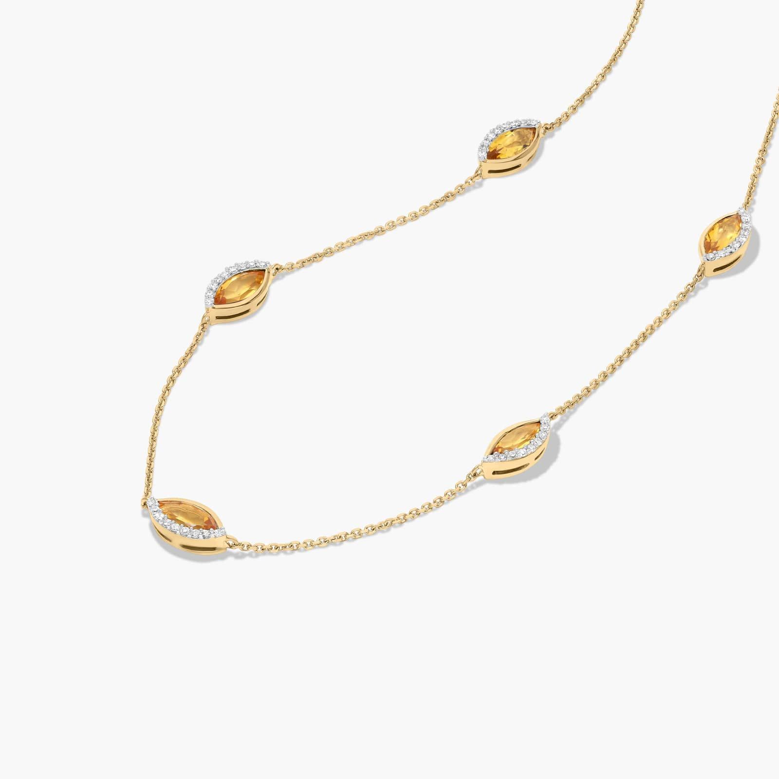 14K Yellow Gold Radiant Reflections Marquise Shaped Citrine & Round Diamonds Station Necklace By James Allen 2