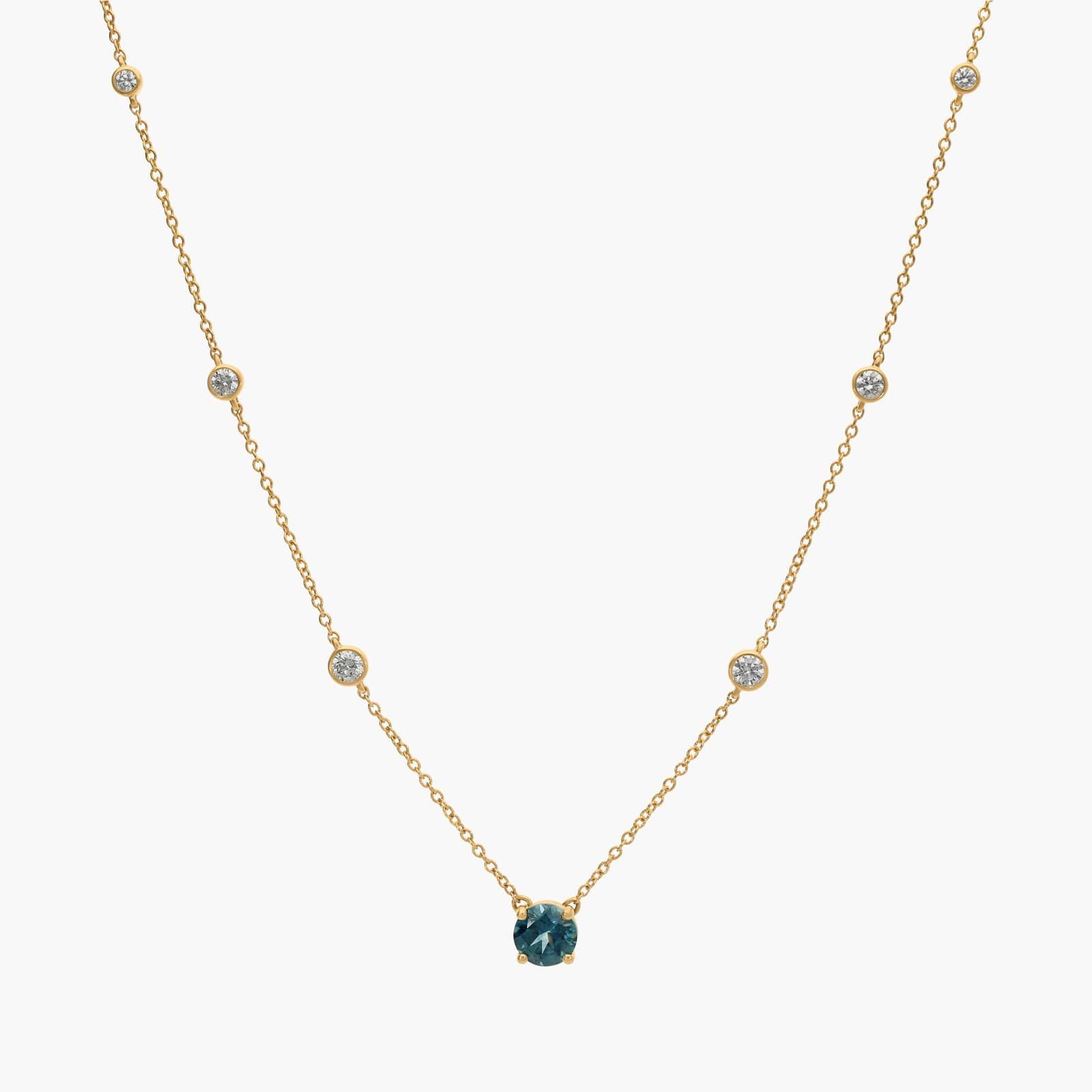 Montana Sapphire & Round Diamond Bezel & Prong Station Necklace in 14K Yellow Gold