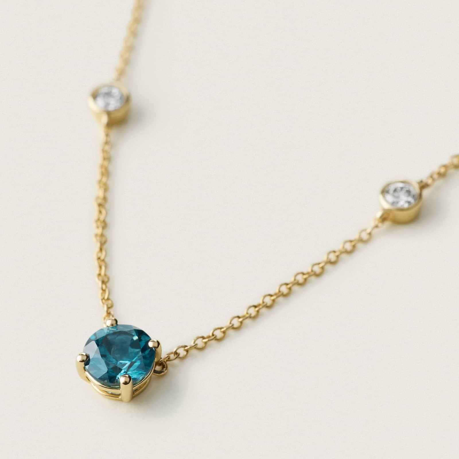 Montana Sapphire & Round Diamond Bezel & Prong Station Necklace in 14K Yellow Gold 2