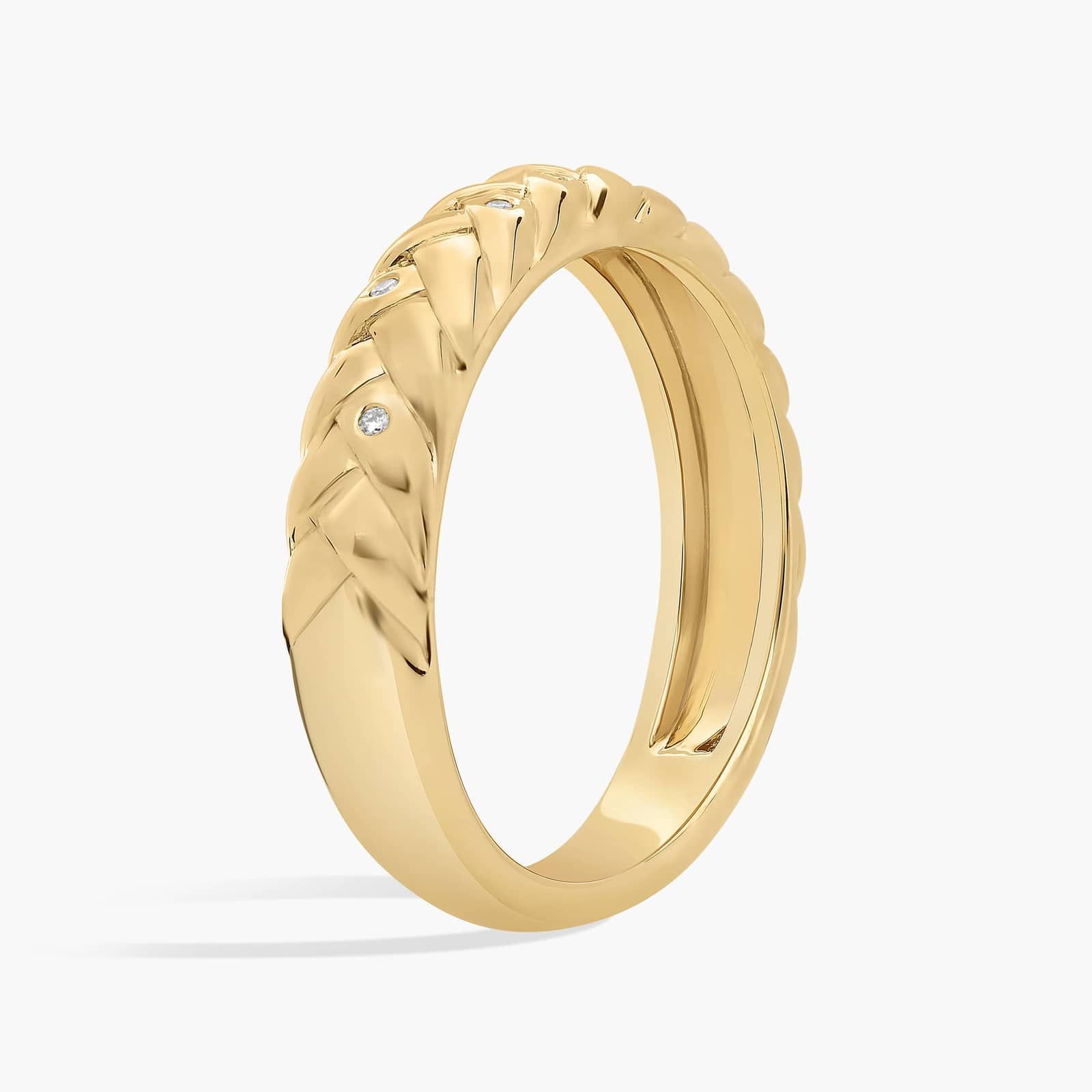 Scattered Diamond Braided Band in 14K Yellow Gold 2
