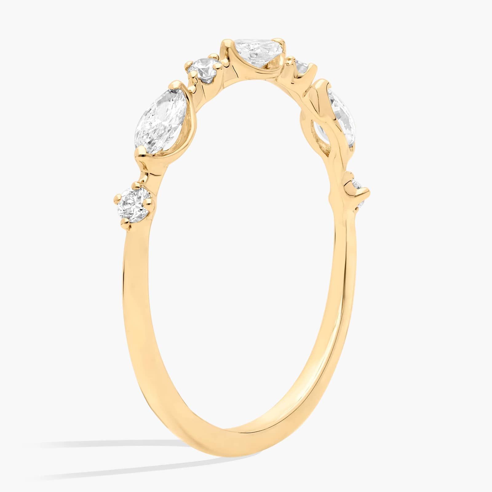 Marquise and Round Alternating Diamond Band in 14K Yellow Gold 2
