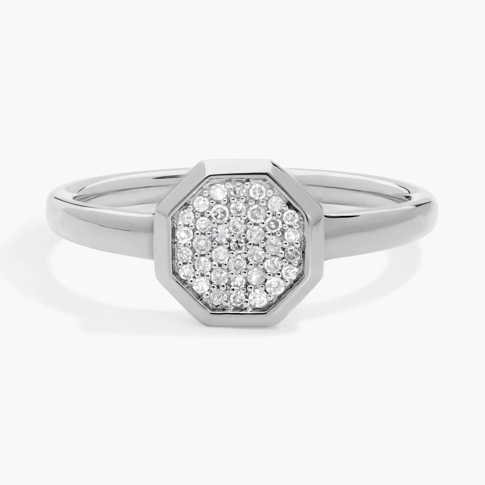 Octagon Ring with 0.1 CTW Round Cut Lab-Grown Diamonds in 14K White Gold