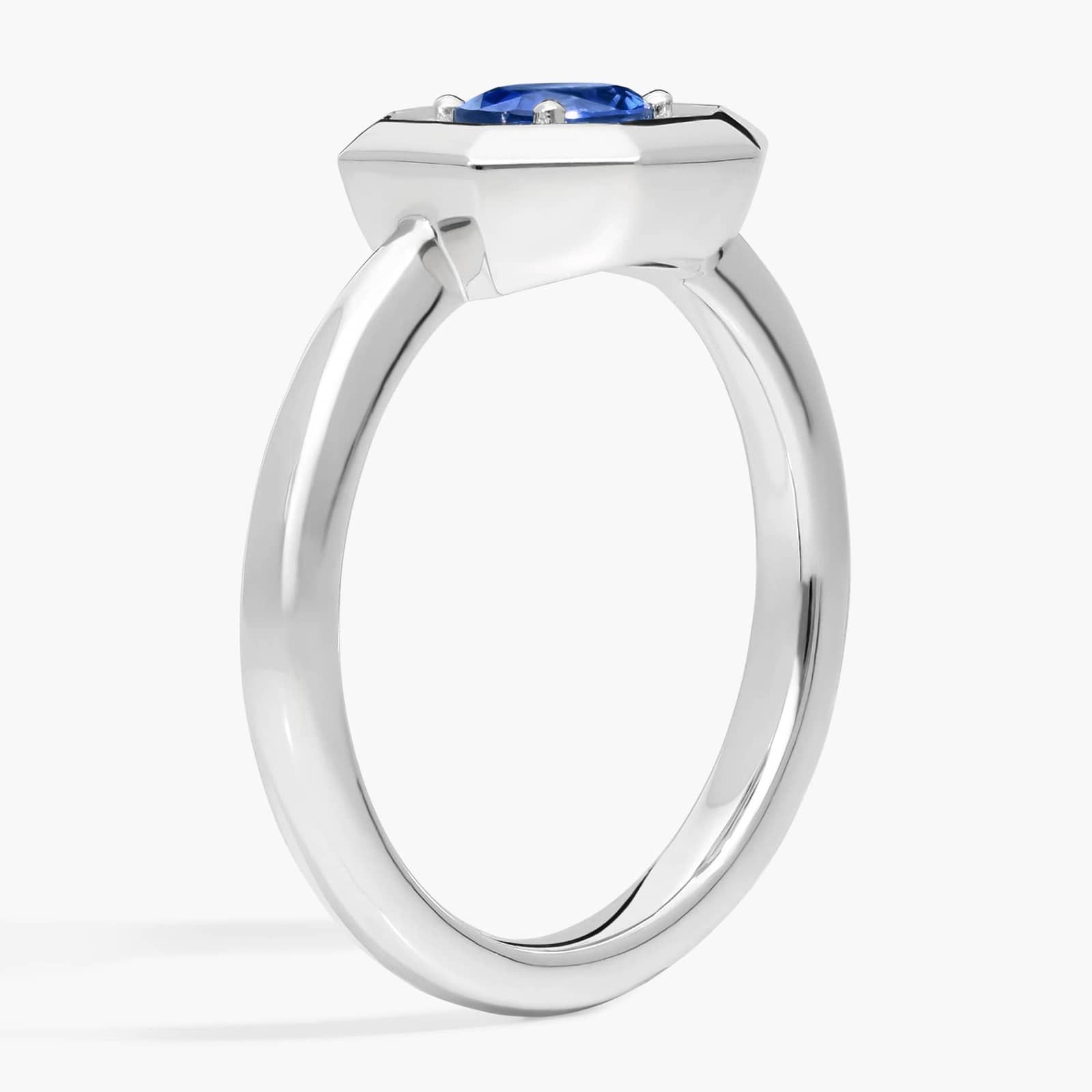 East-West Oval Cut Blue Sapphire and Pavé Diamond Ring In 14K White Gold 2