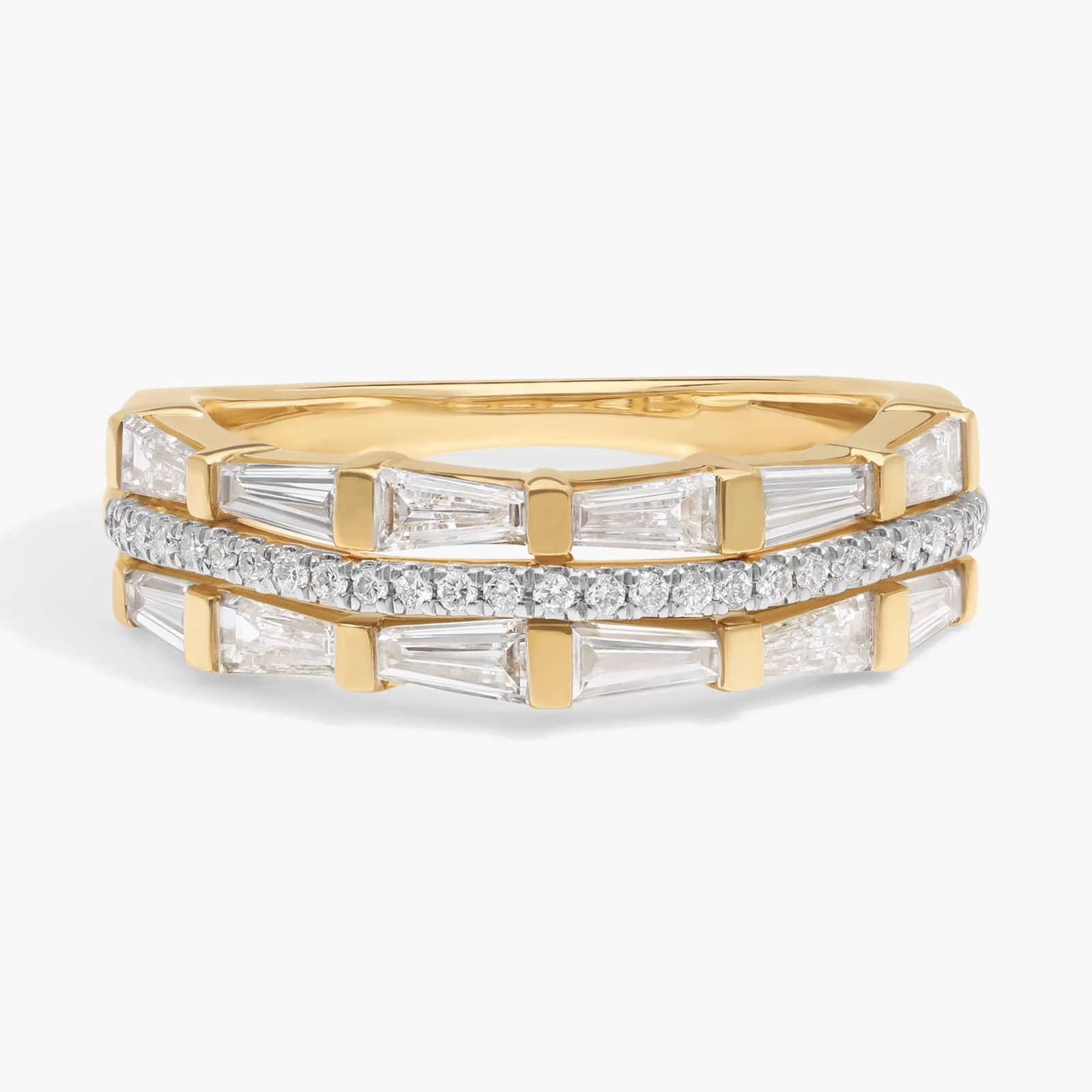 Baguette and Round Cut Lab-Grown Diamond Fashion Ring 14K Yellow Gold