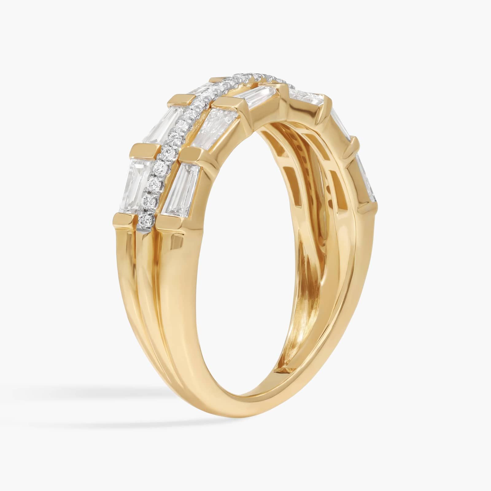Baguette and Round Cut Lab-Grown Diamond Fashion Ring 14K Yellow Gold 2