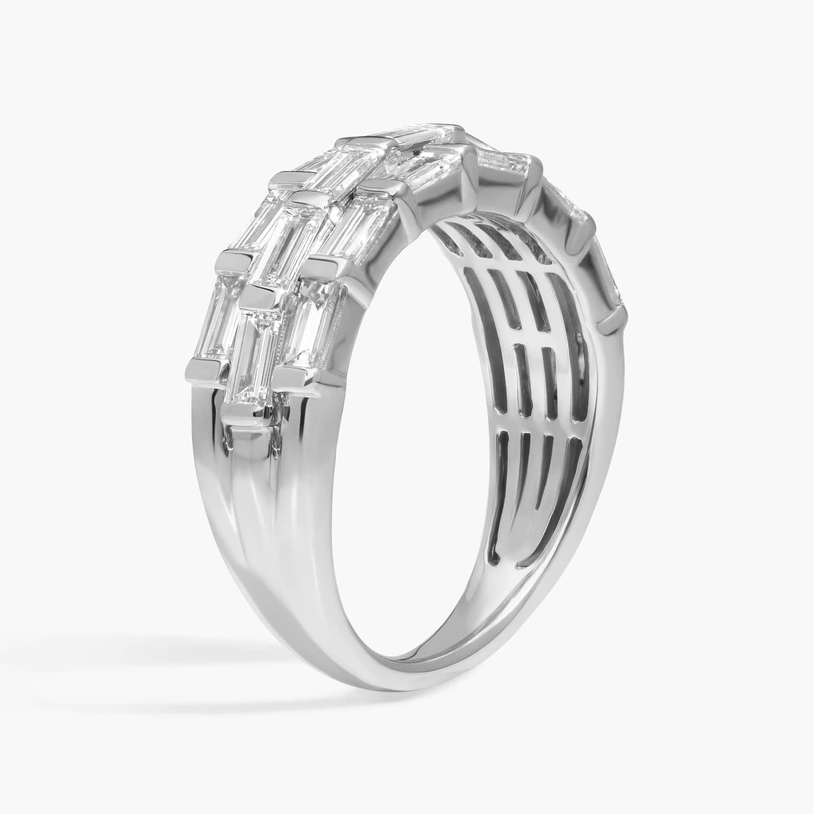 3 Row Baguette Cut Lab-Grown Diamond Ring 14K White Gold 2