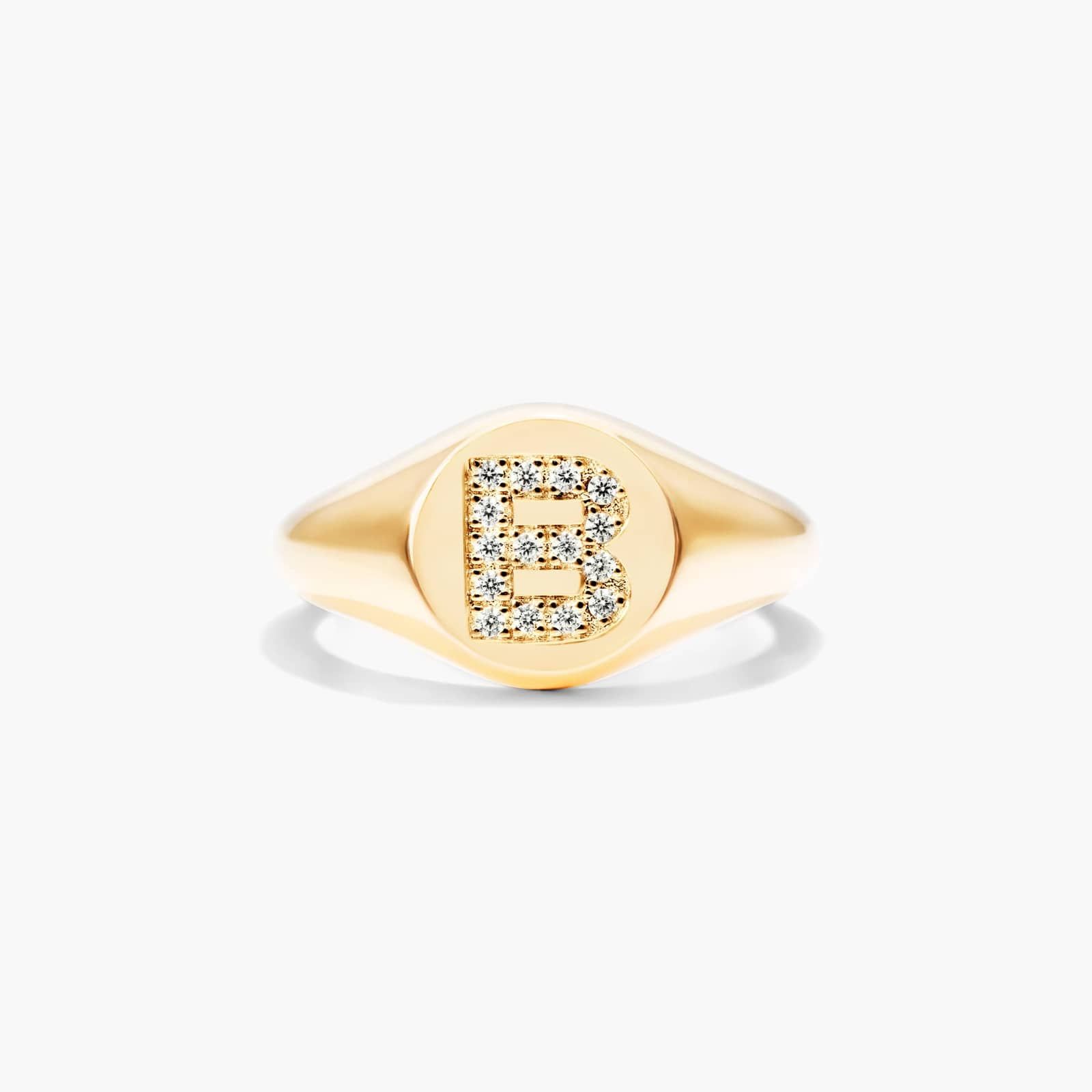 Diamond B Initial Signet Ring In 14K Yellow Gold By James Allen