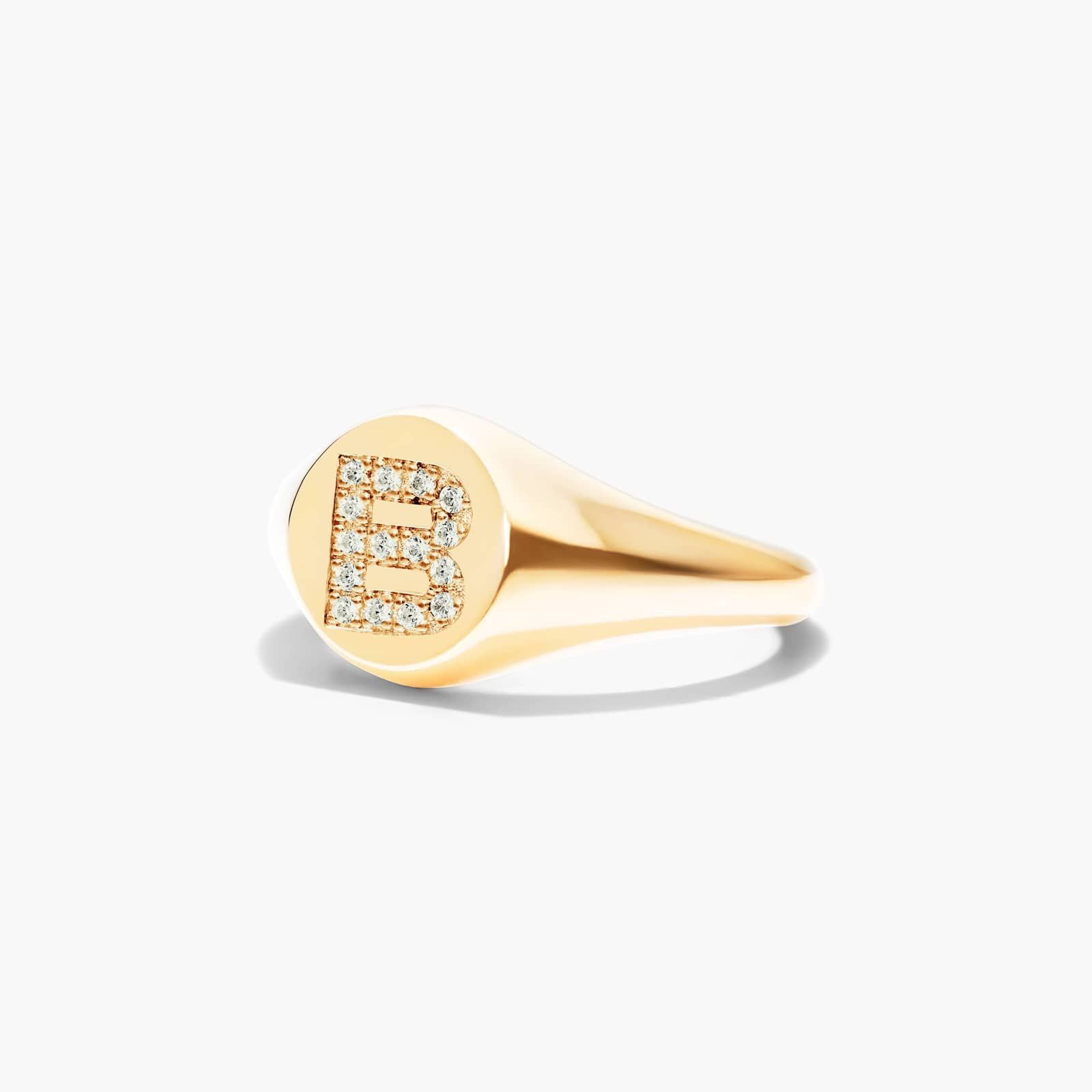 Diamond B Initial Signet Ring In 14K Yellow Gold By James Allen 2