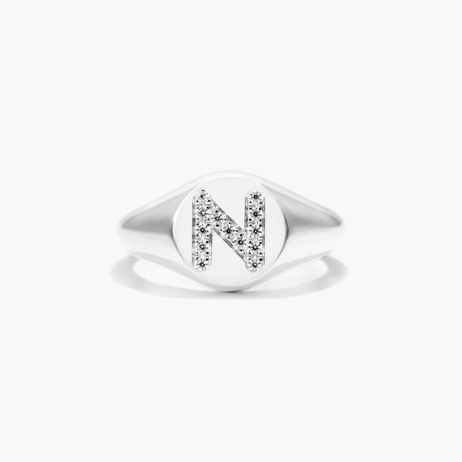 Diamond N Initial Signet Ring In 14K White Gold By James Allen