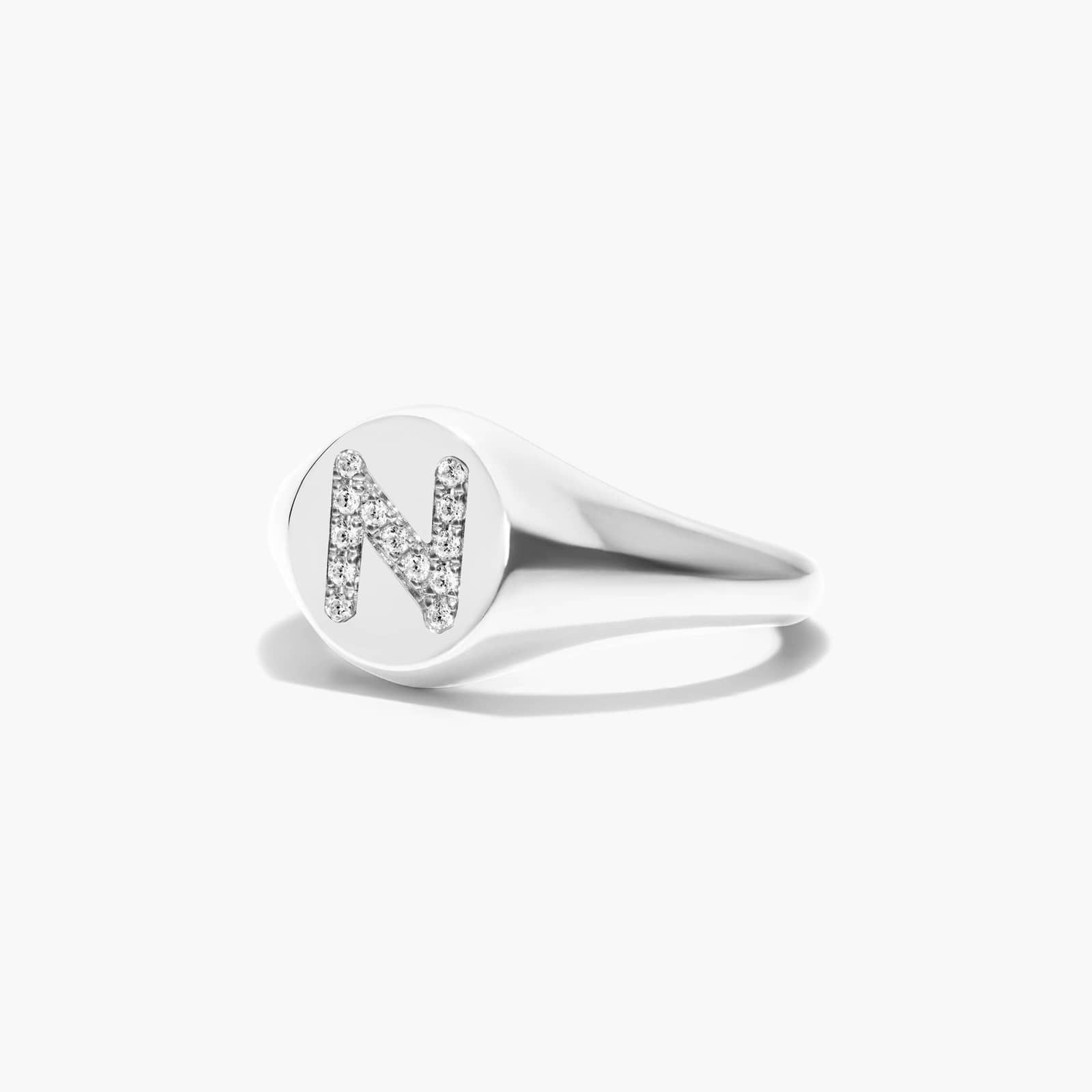 Diamond N Initial Signet Ring In 14K White Gold By James Allen 2