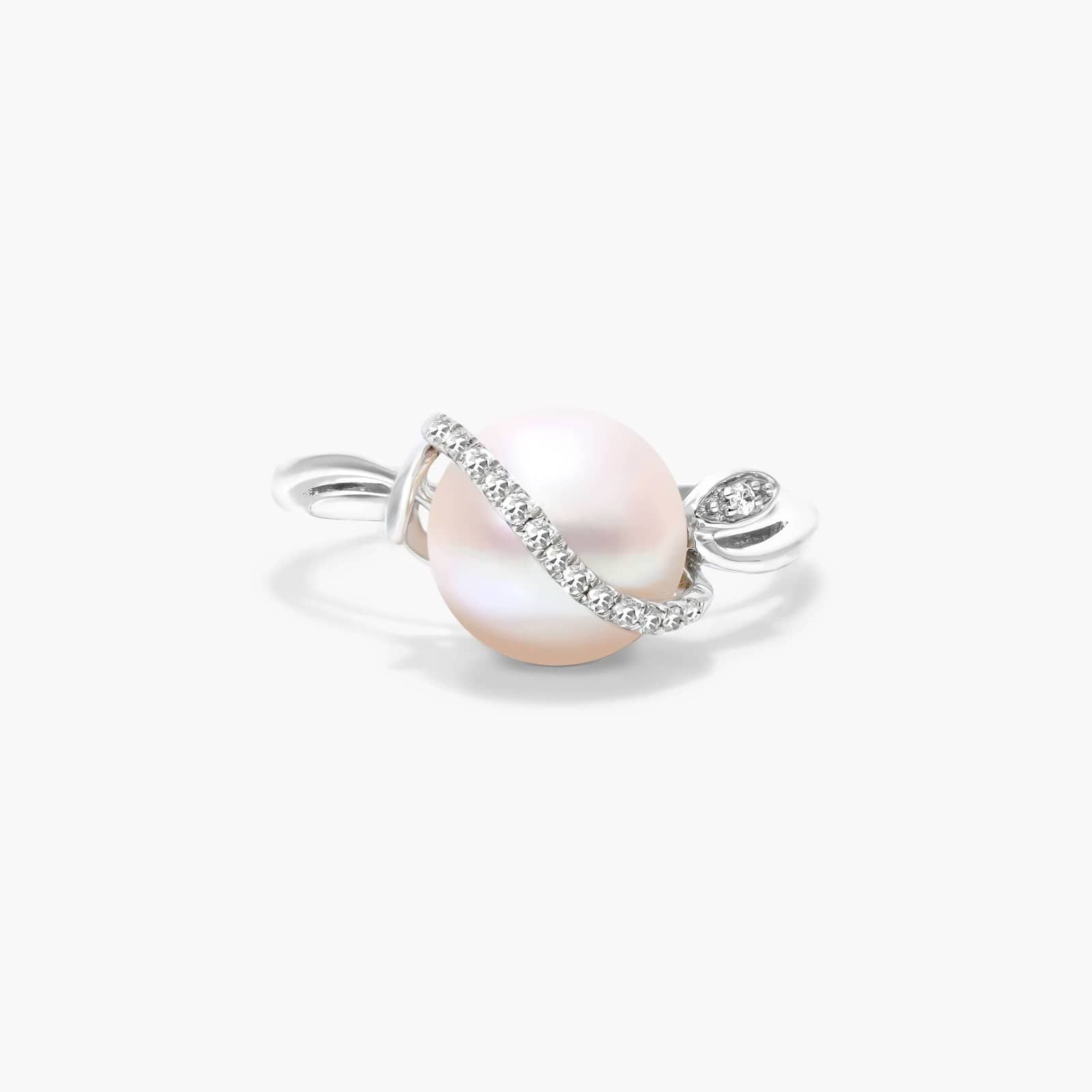 Freshwater Cultured Pearl And Diamond Vine Ring In 14K White Gold (9.0-9.5mm) By James Allen