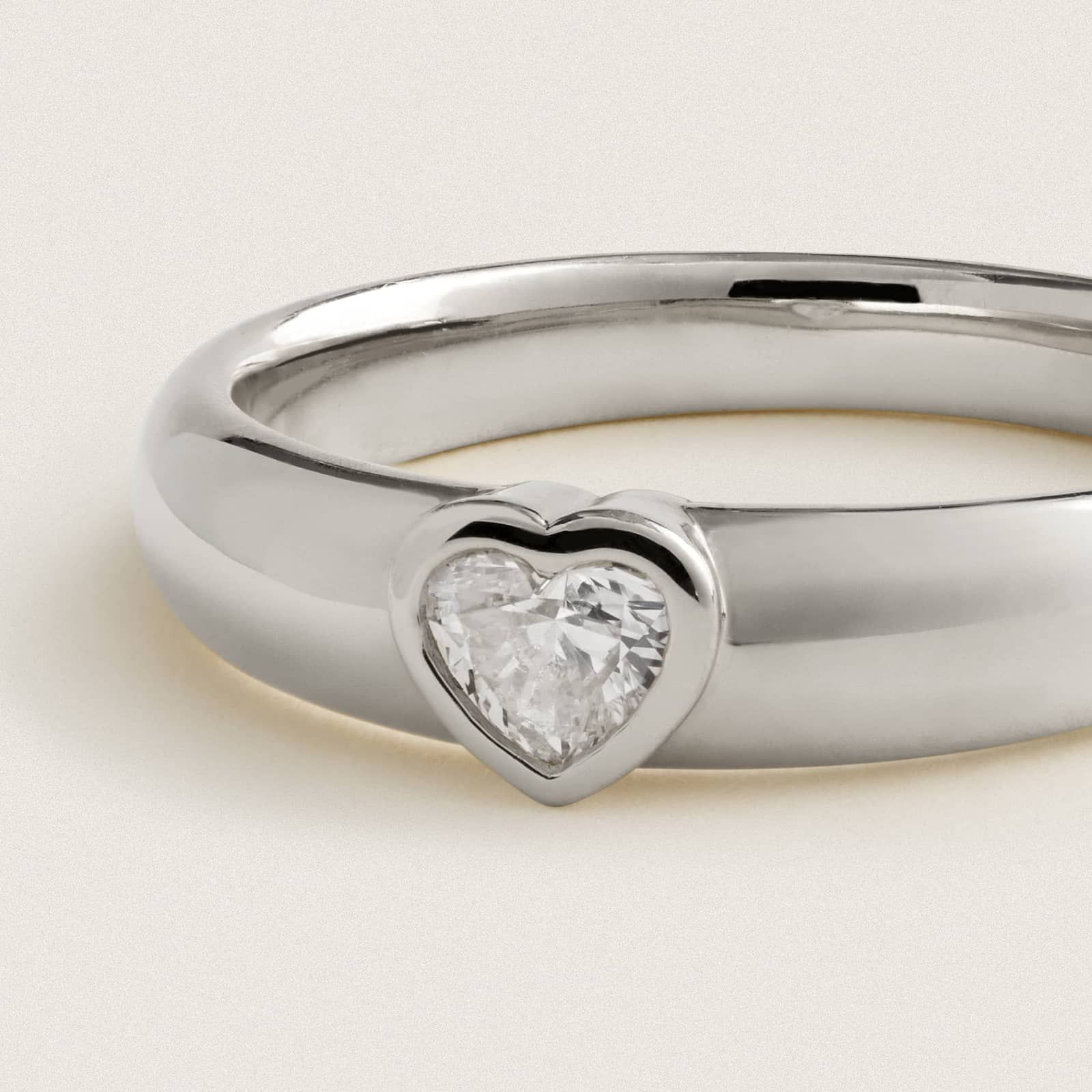 Heart Diamond Solitaire Bezel Ring in 14K White Gold 2