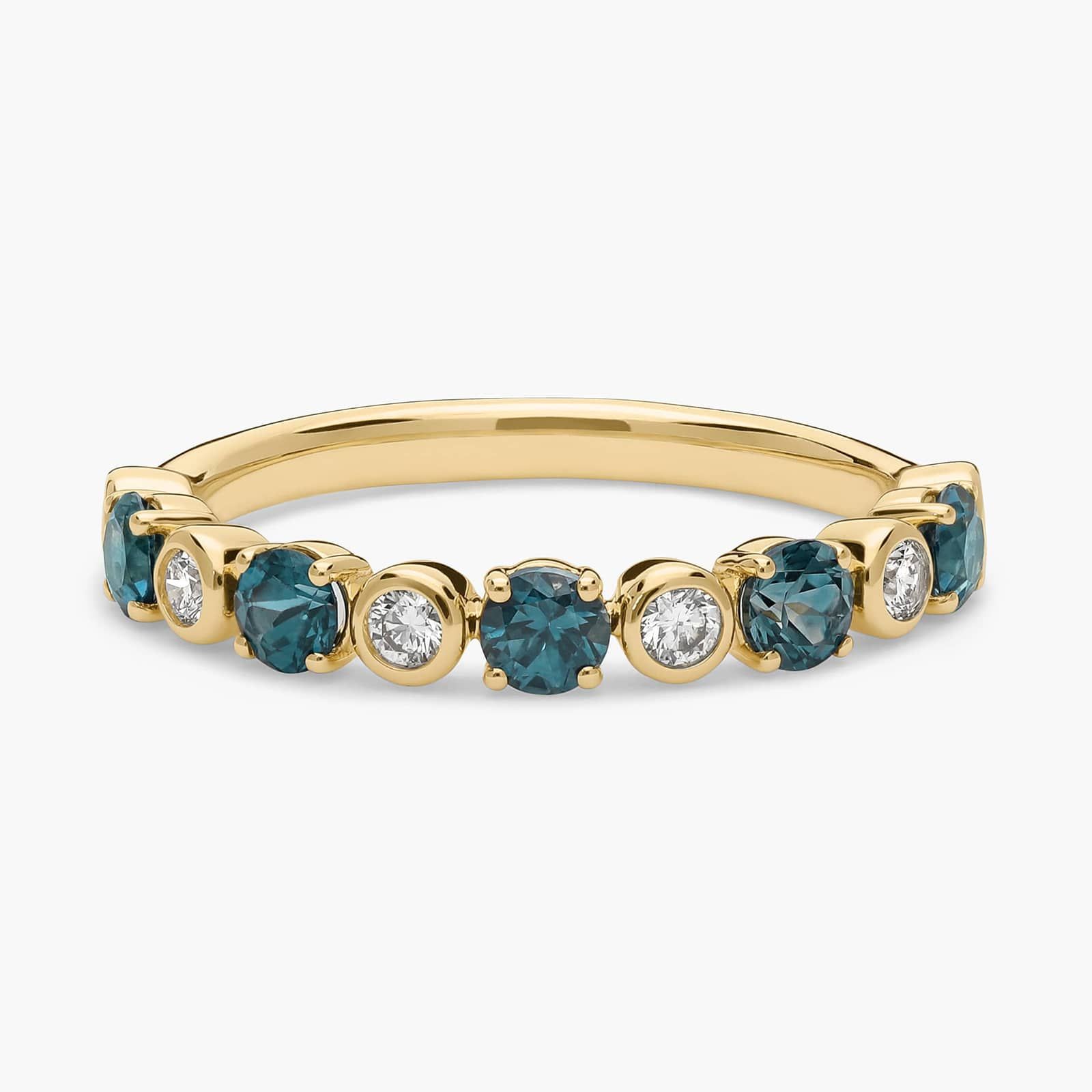 Montana Sapphire & Round Diamond Alternating Bezel & Prong Ring in 14K Yellow Gold